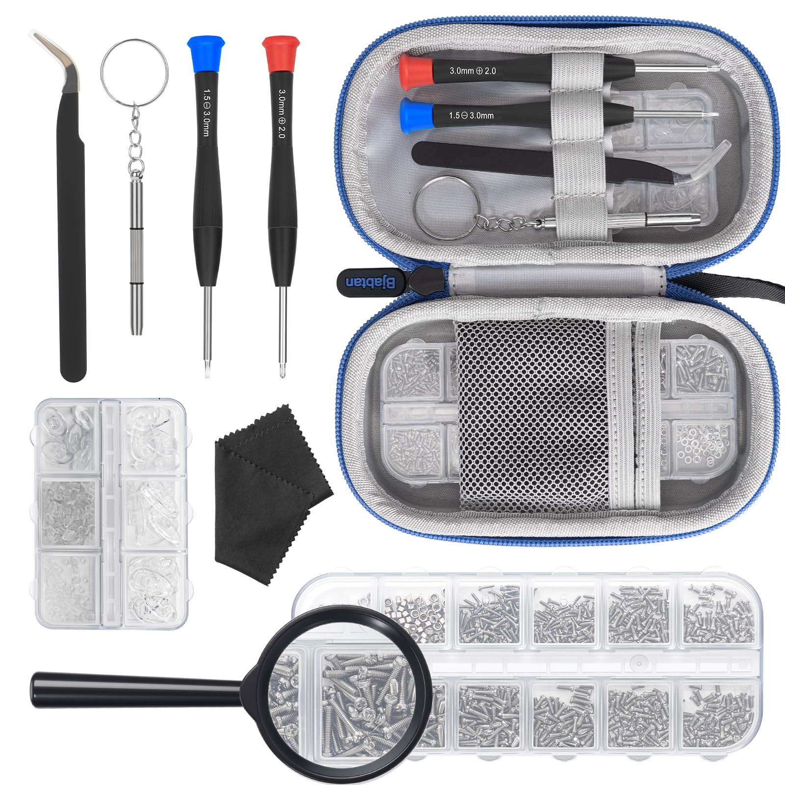 Bjabtan kit reparación gafas con tornillos: acceso rápido para ajustes en casa.