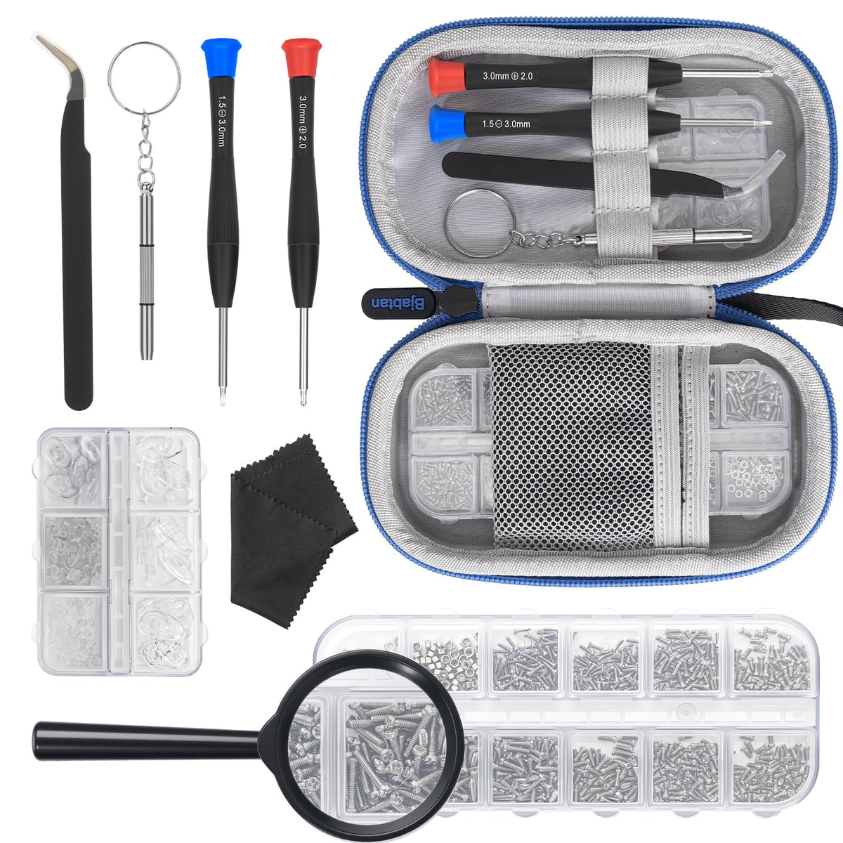 Bjabtan kit reparación gafas con tornillos: acceso rápido para ajustes en casa.