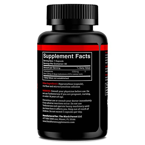 Black Forest Turkesterone: cápsulas de 500 mg para entrenamiento diario.