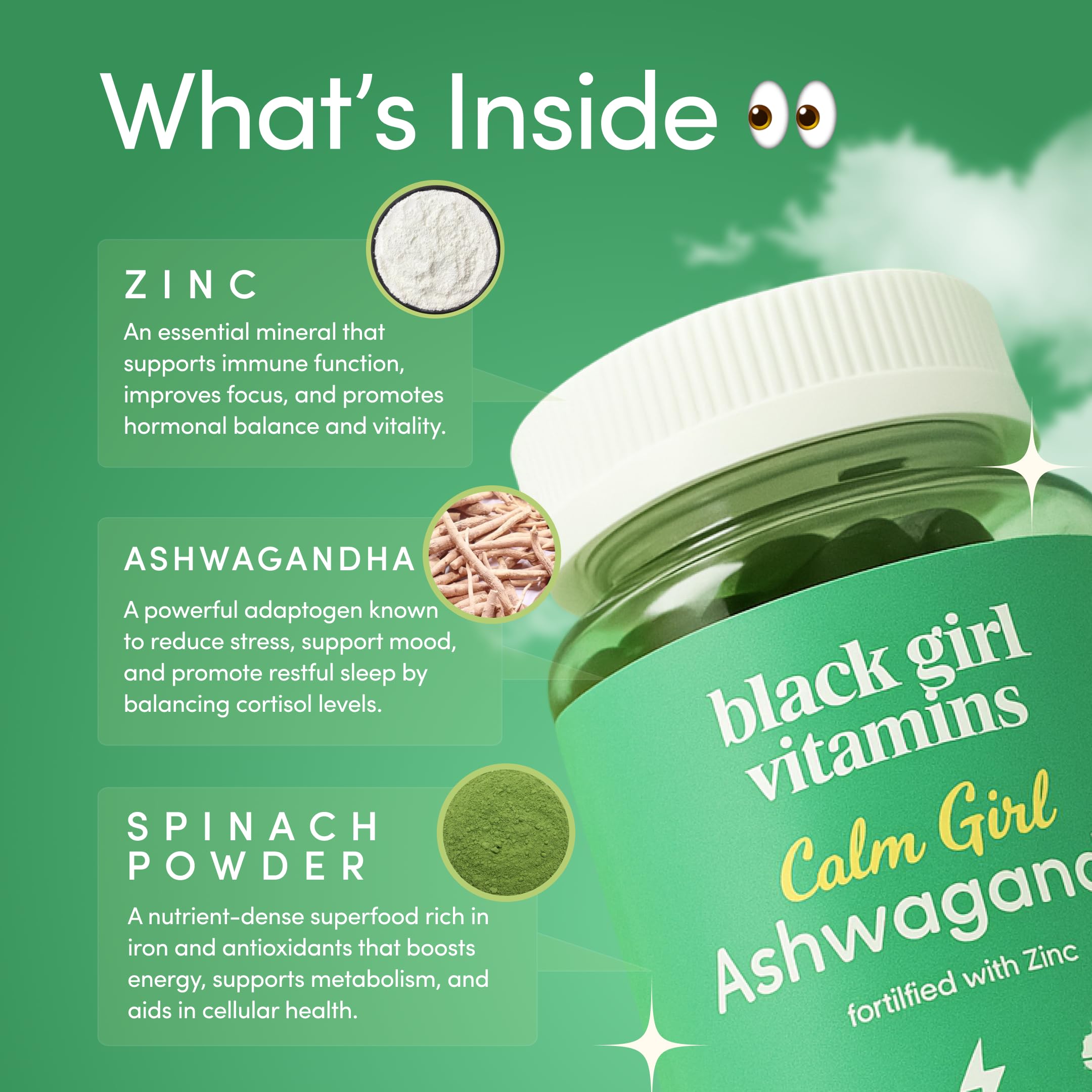 Black Girl Vitamins Ashwagandha + Zinc, gomitas para relajación y claridad.