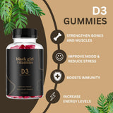 Black Girl Vitamins D3 gomitas en botella, fuente conveniente para energía diaria.