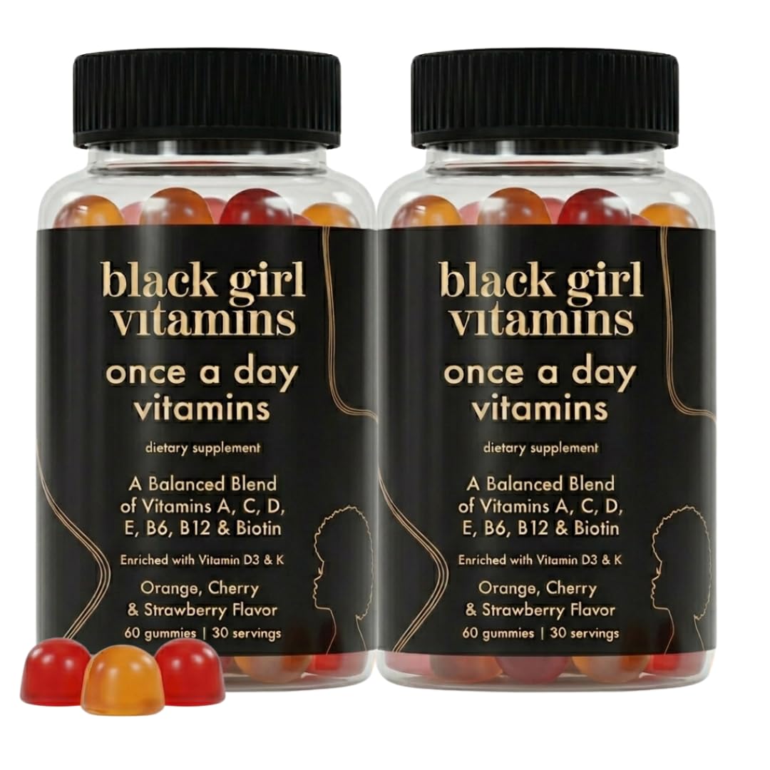 Black Girl Vitamins frasco frontal, multivitamínico para mujeres que aporta energía diaria
