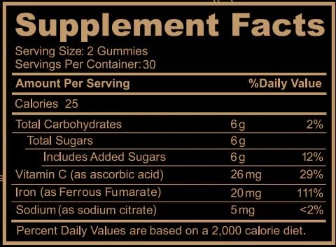 Empaque práctico de Black Girl Vitamins para llevar gomitas de hierro.
