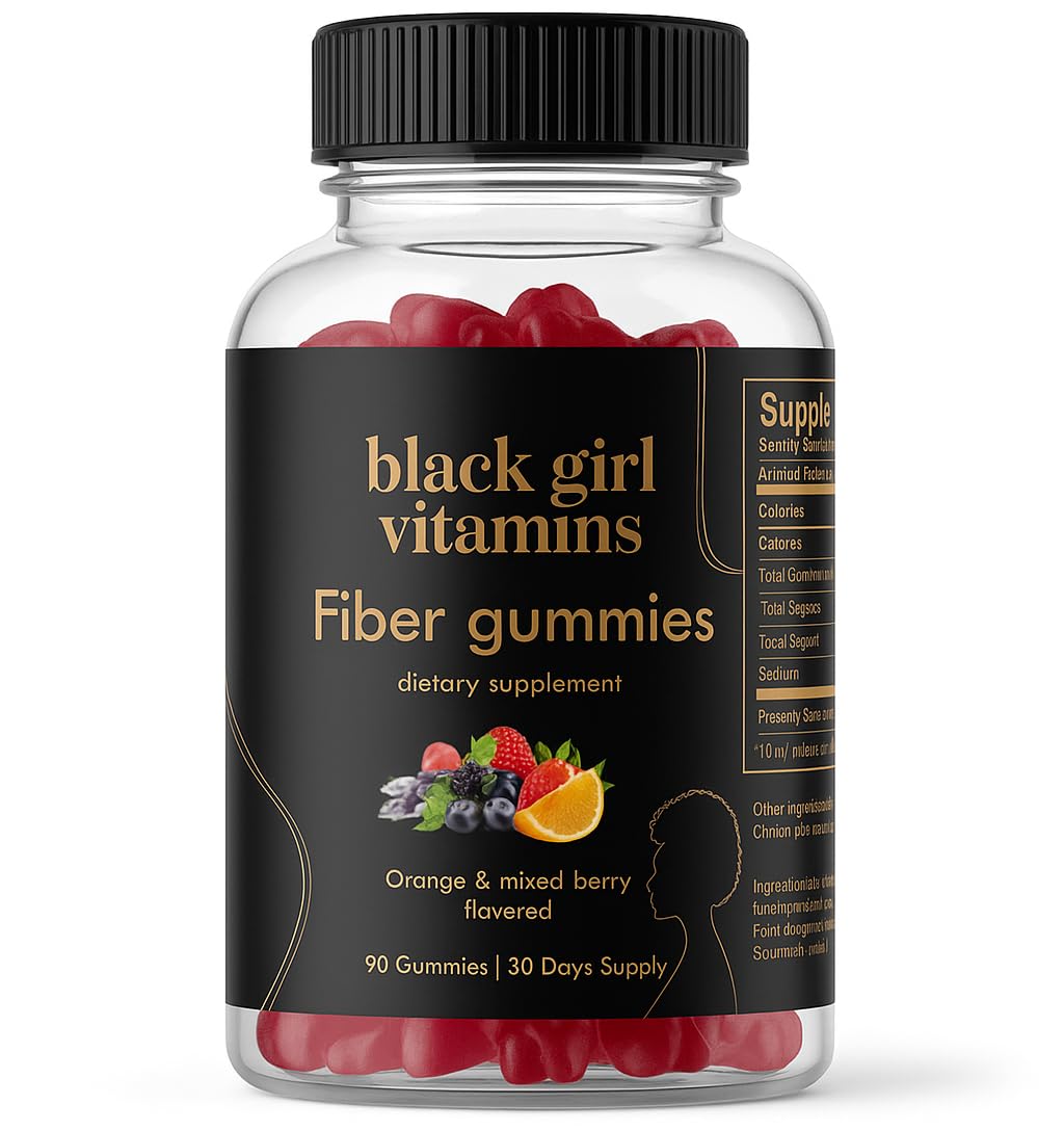 Gomitas de fibra Black Girl Vitamins, verter la botella para apoyar la digestión diaria.