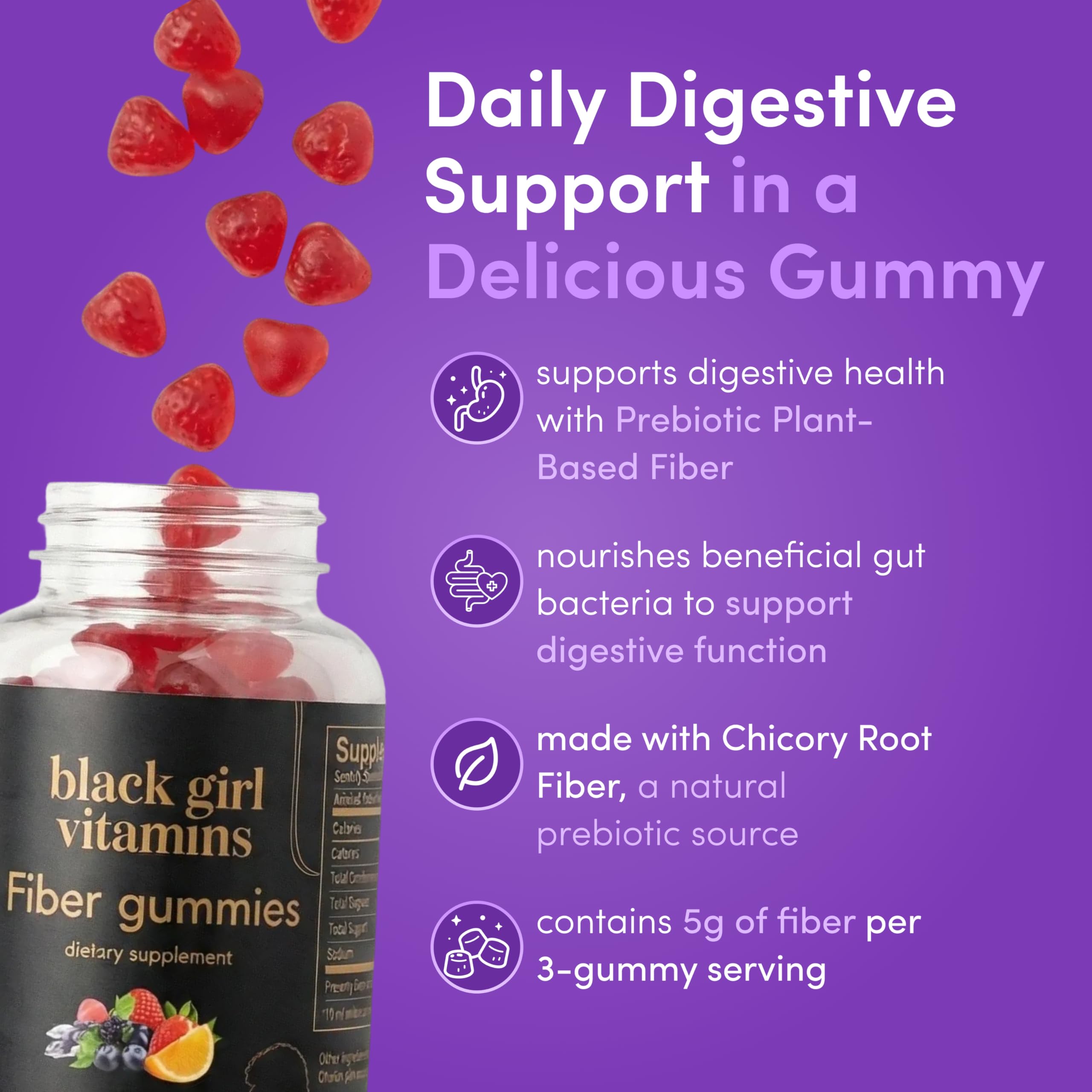 Gomitas Black Girl Vitamins sabor naranja para apoyar la regularidad diaria.