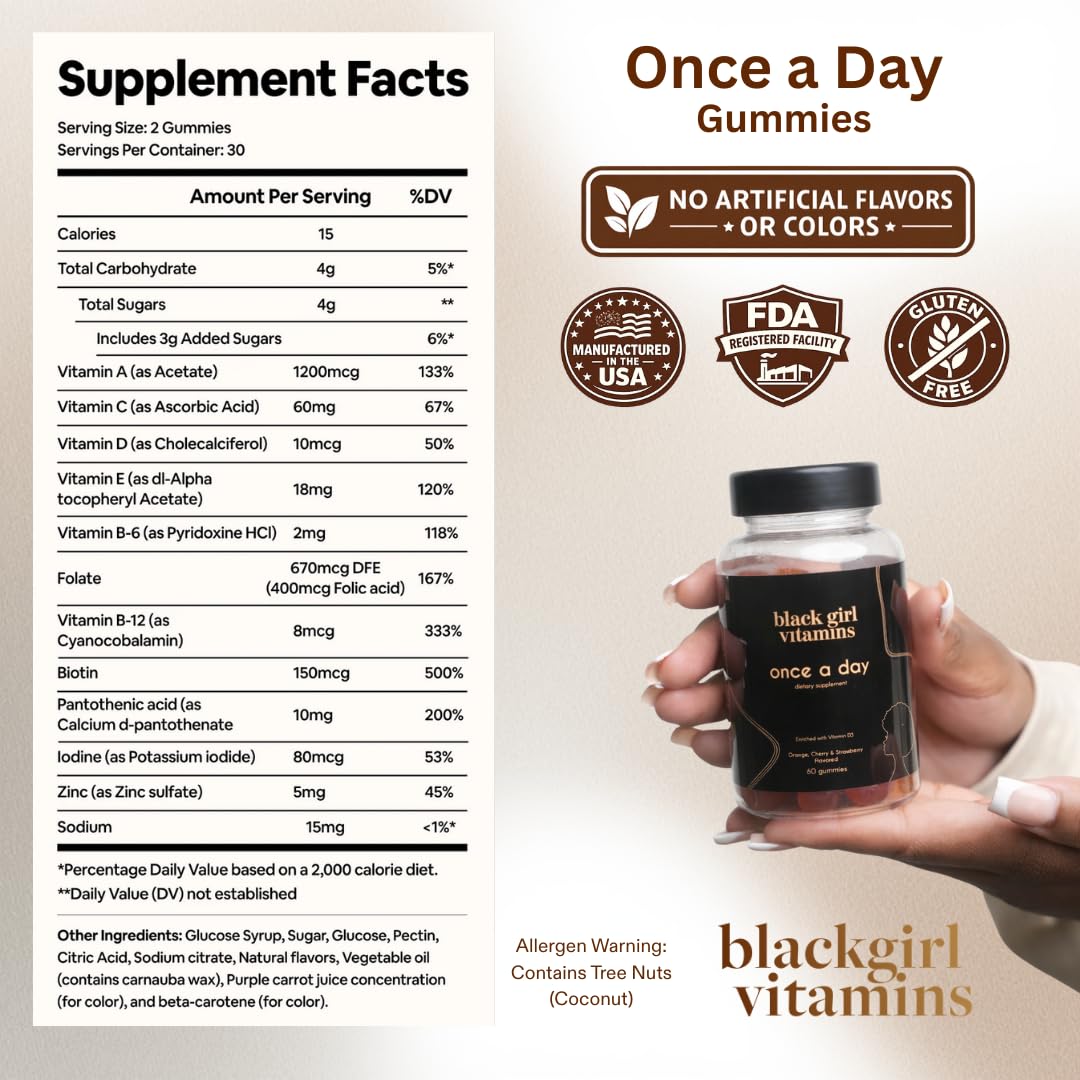 Black Girl Vitamins ingredientes clave: vitaminas y minerales para nutrición diaria