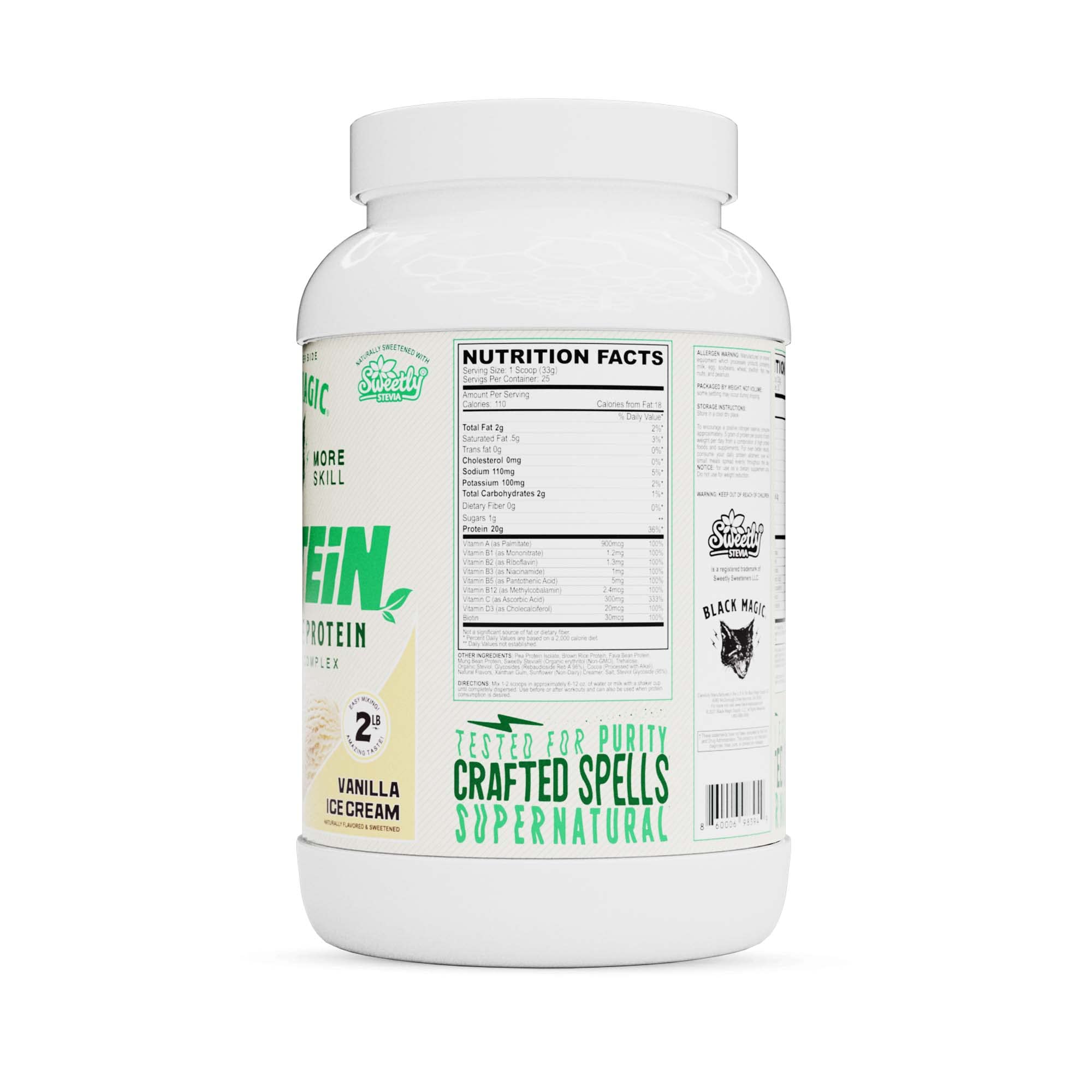 Black Magic Proteína vegetal, cuchara medidora para facilitar tomas después del entrenamiento.