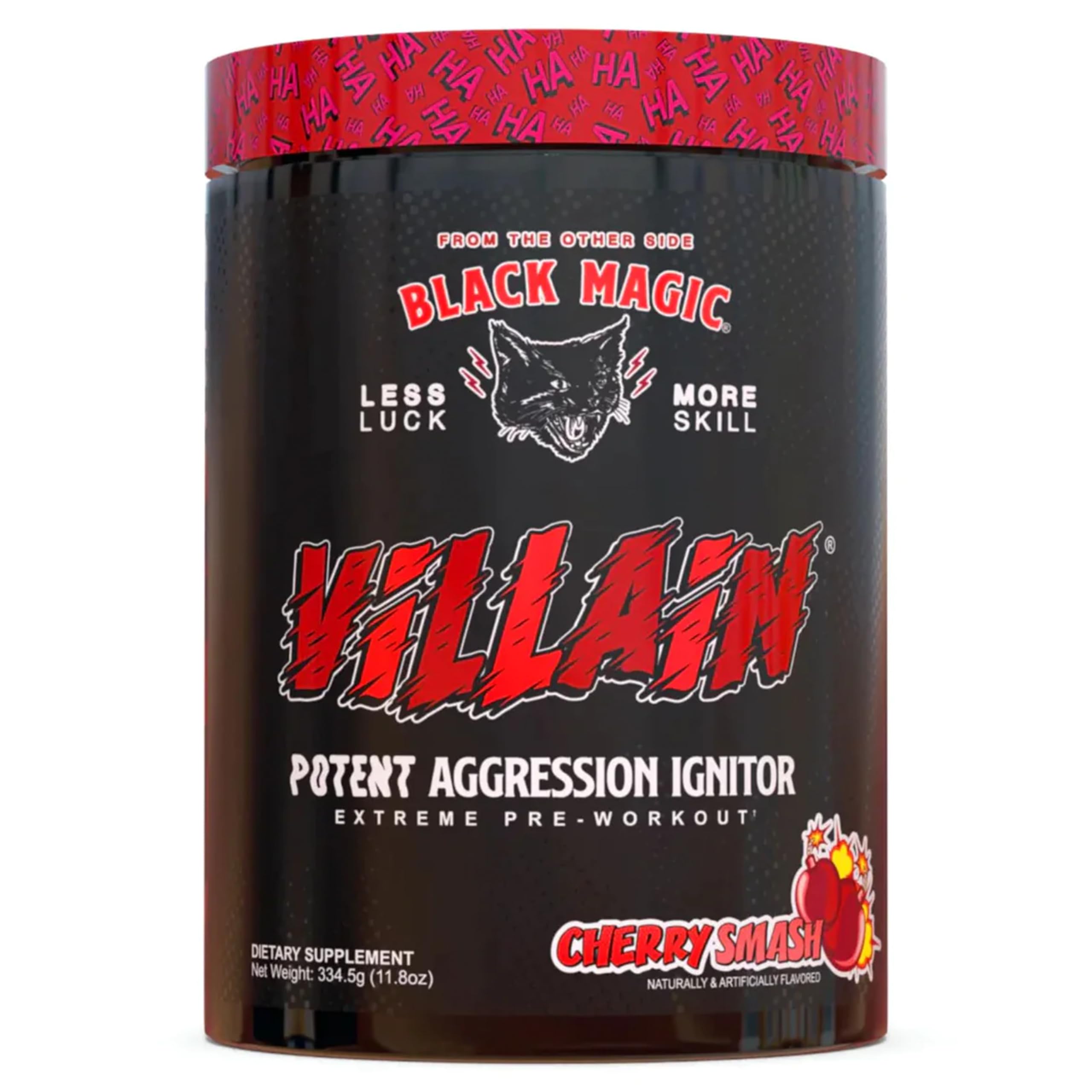 Black Magic Villain, botella energizante, ideal para enfoque y rendimiento en entrenamientos.