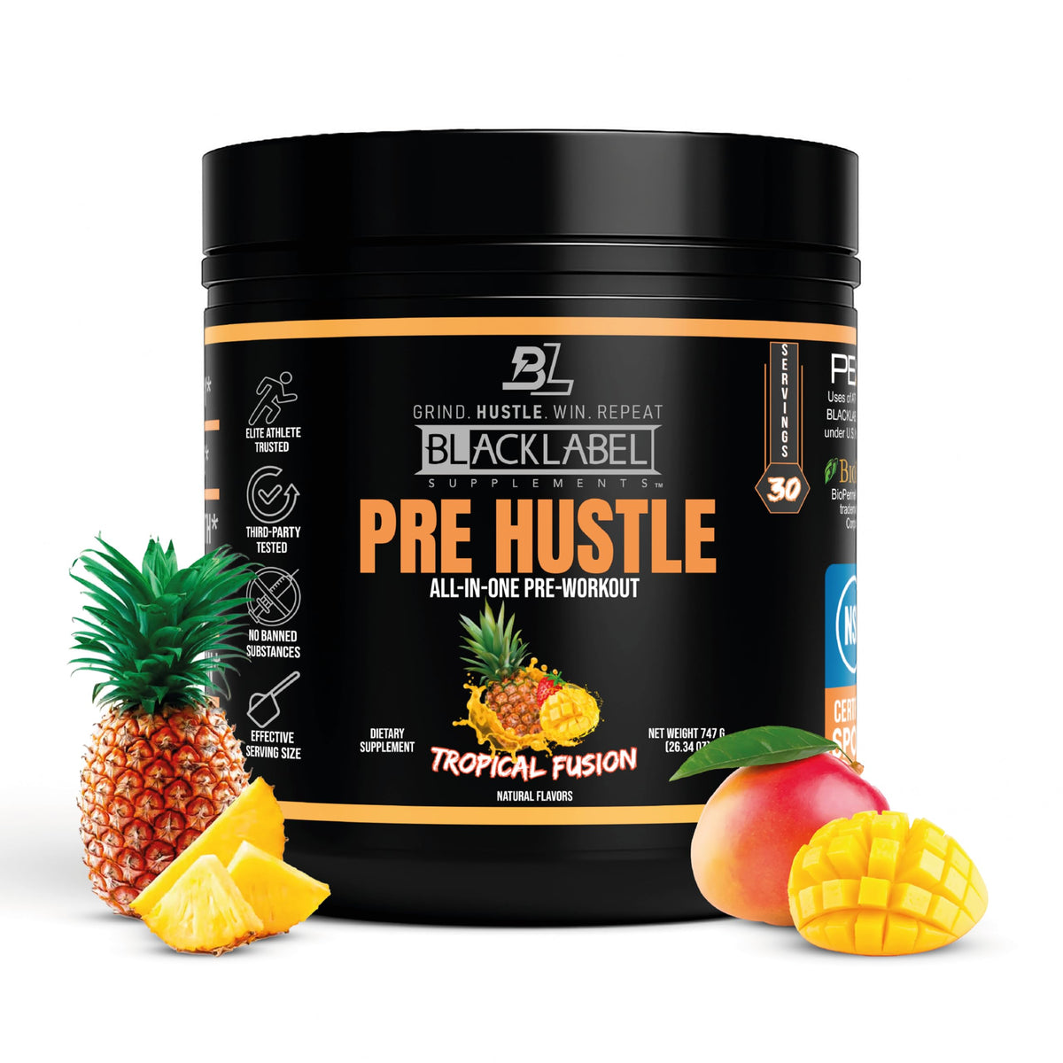BLACKLABEL PRE Hustle V3 polvo energético para entrenamientos sostenidos.