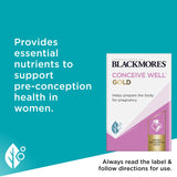 Etiqueta de Blackmores Conceive Well Gold con información de ingredientes.