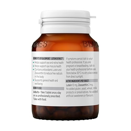 Etiqueta de Blackmores Lutein Defence con luteína y zeaxantina para apoyo ocular.