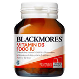 Blackmores Vitamina D3 1000 UI, cápsula individual, apoya la densidad ósea y la musculatura.