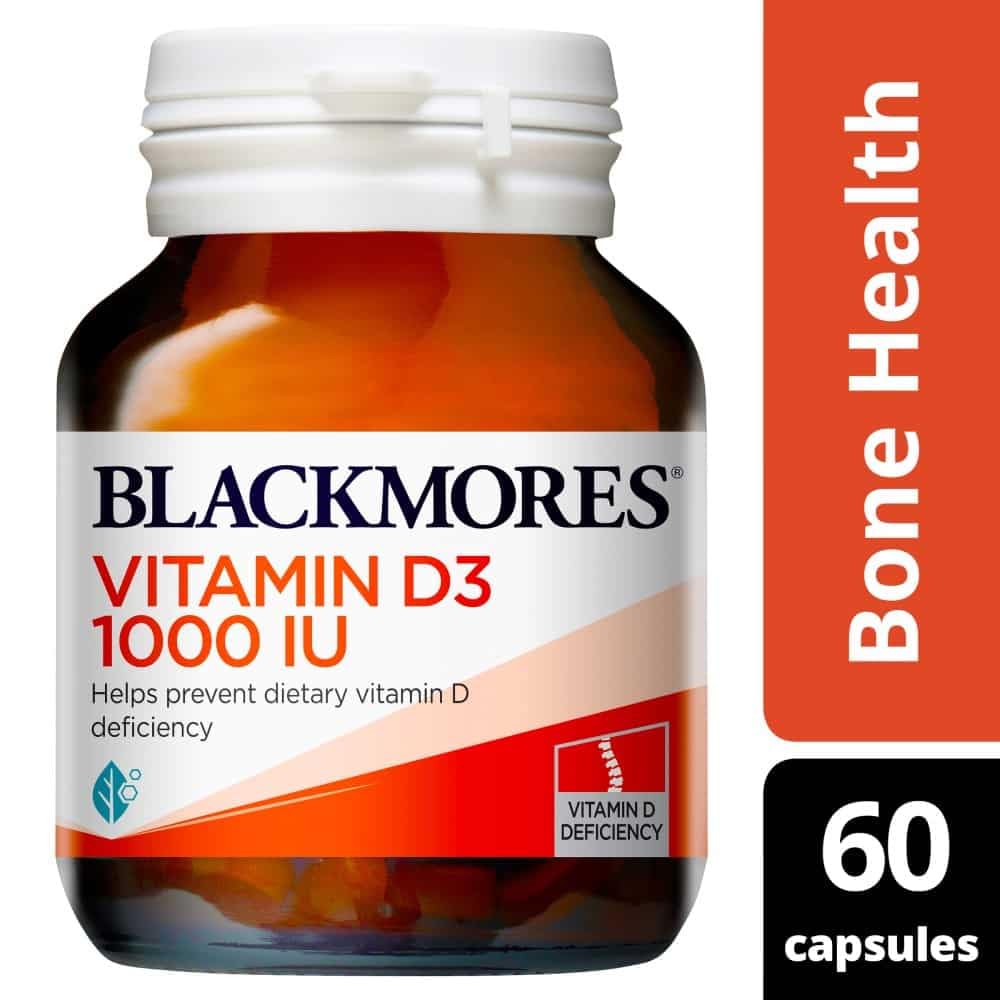 Blackmores Vitamina D3, dosis diaria, favorece el soporte muscular en adultos mayores.