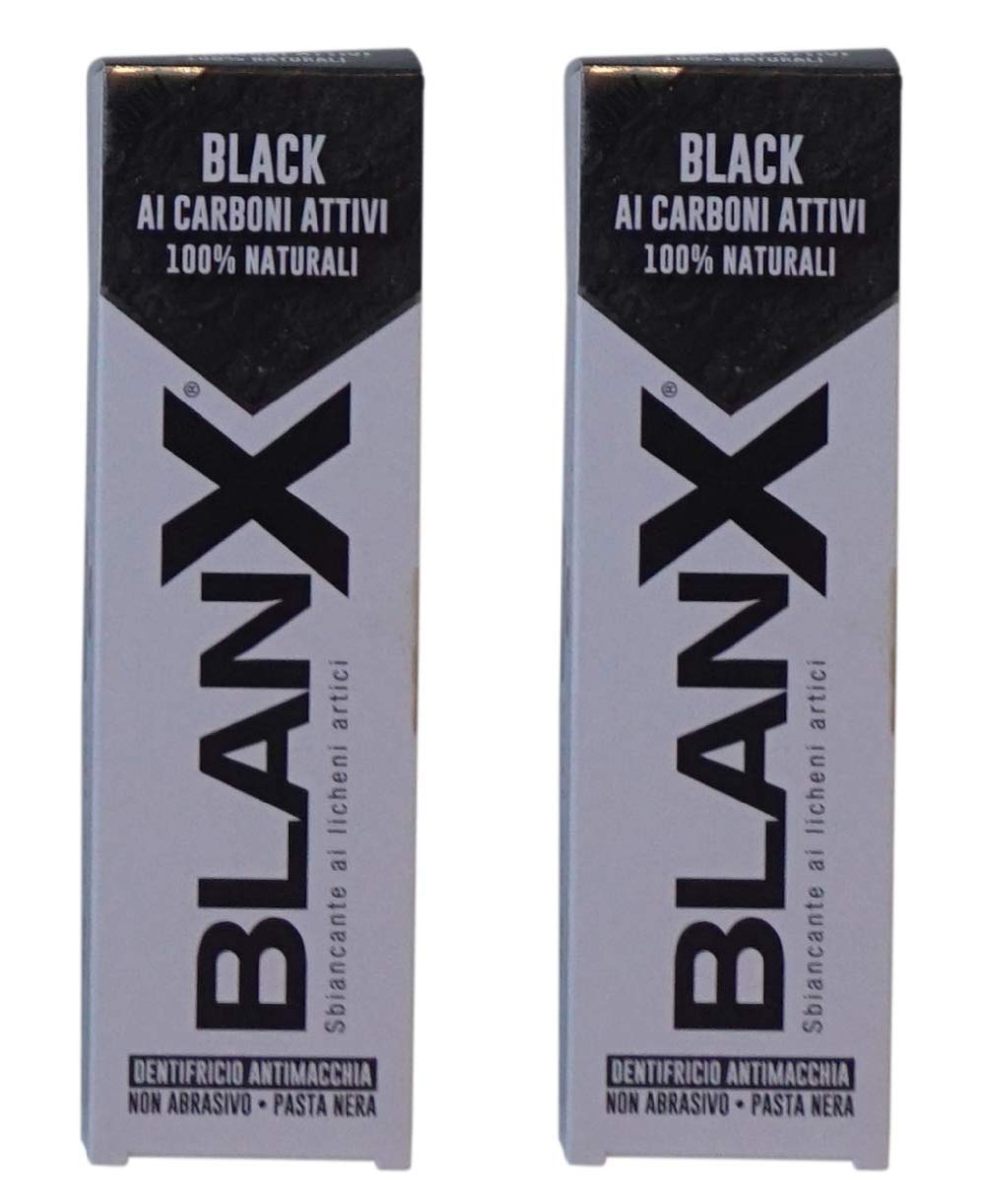 BlanX pasta dental negra en tubo de 75 ml para eliminar manchas con limpieza suave.