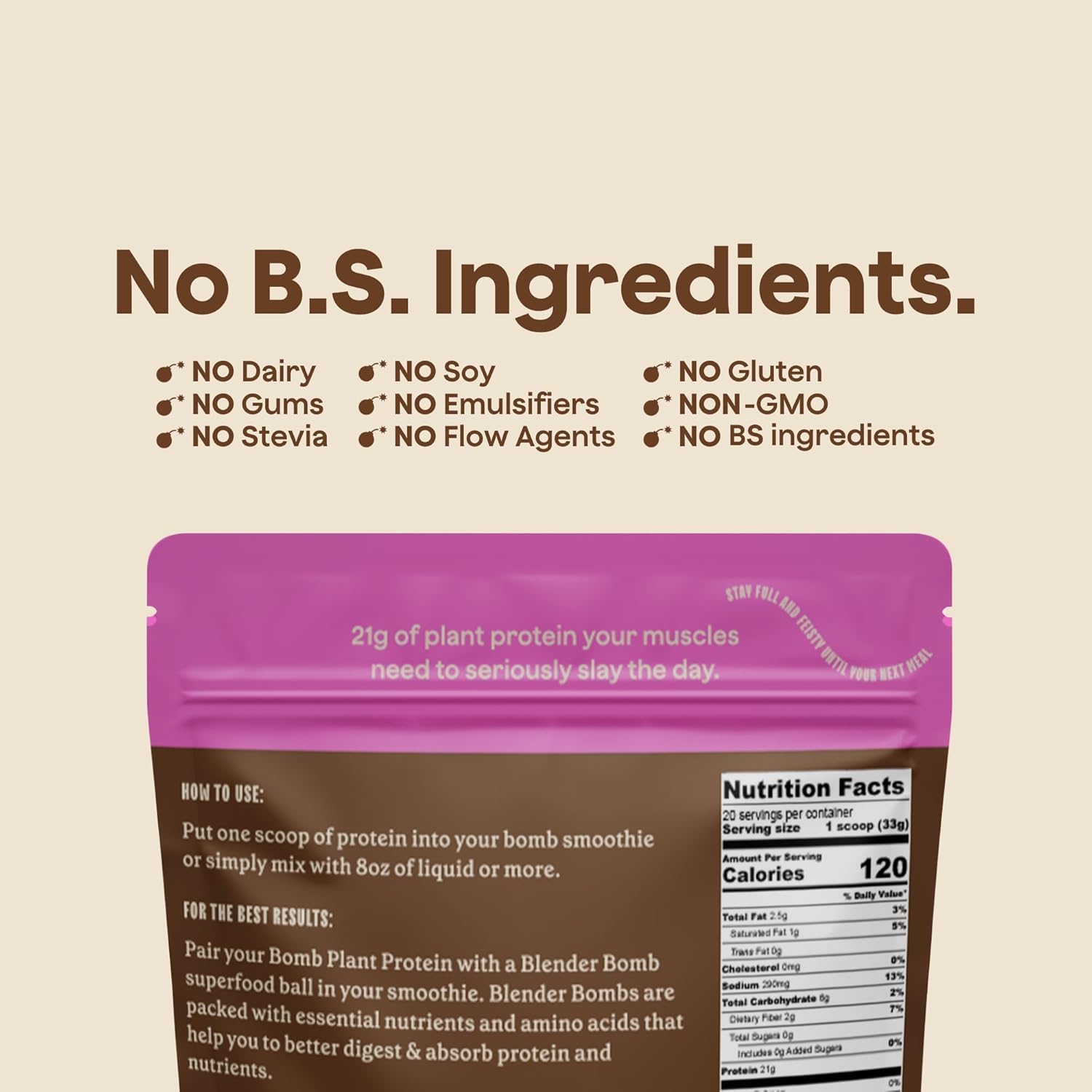 Etiqueta de chocolate de Bomb Plant Protein para batidos