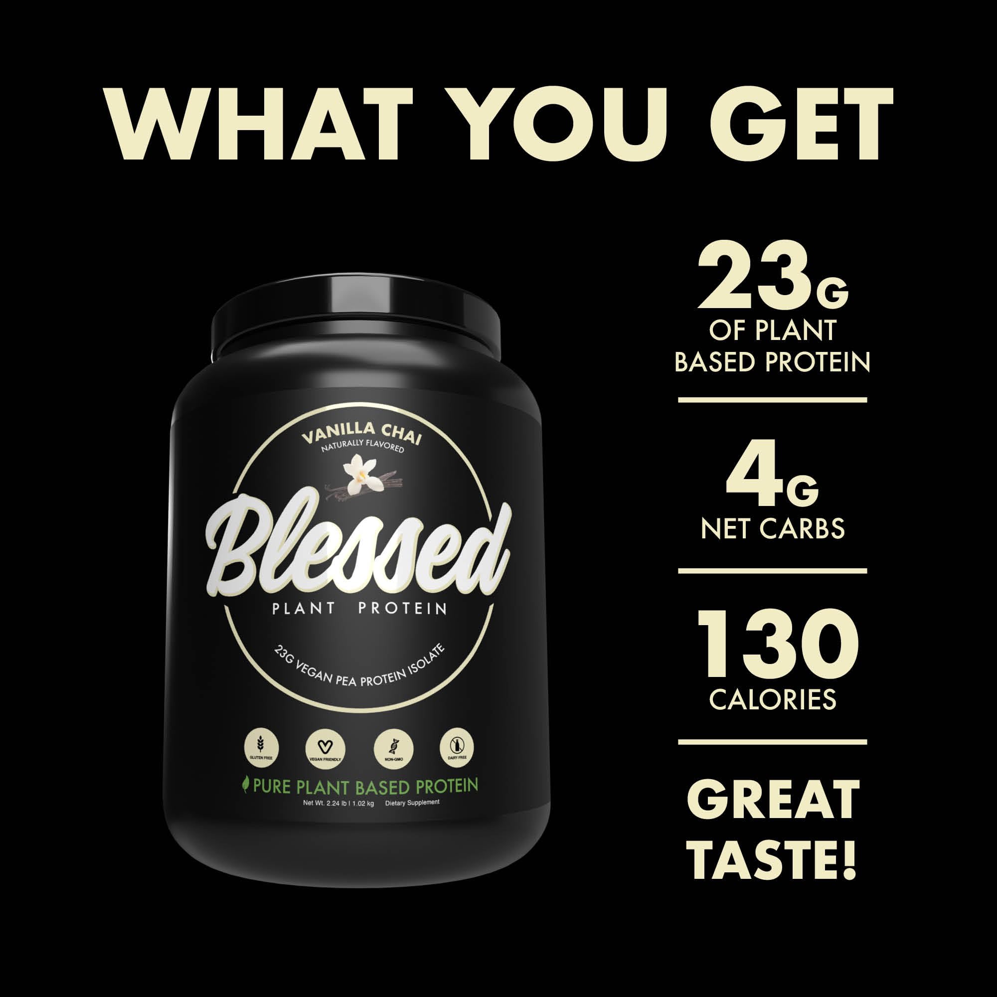 Ingredientes naturales de Blessed Proteína Vegana para una alimentación consciente.