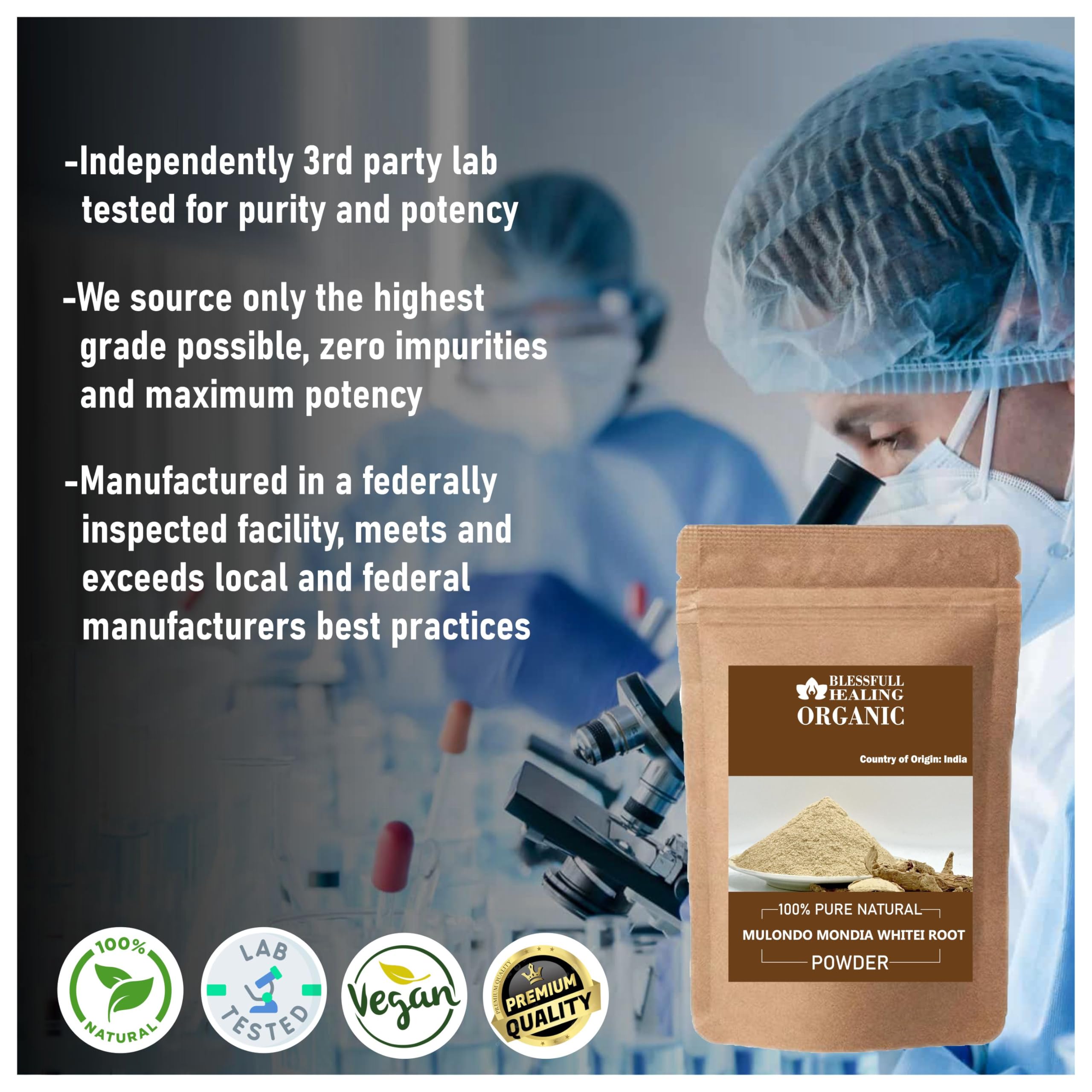 Aroma suave del polvo Mulondo Mondia Whitei al abrir el envase