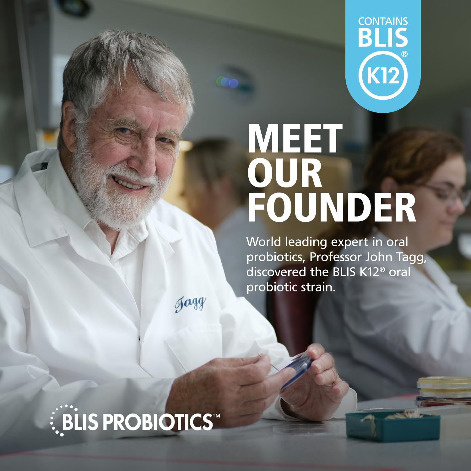 BLIS ThroatHealth: destaque de K12 y CFU en el empaque.