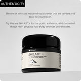 Blisque Shilajit Resina con ácido fúlvico y minerales, ingredientes clave.