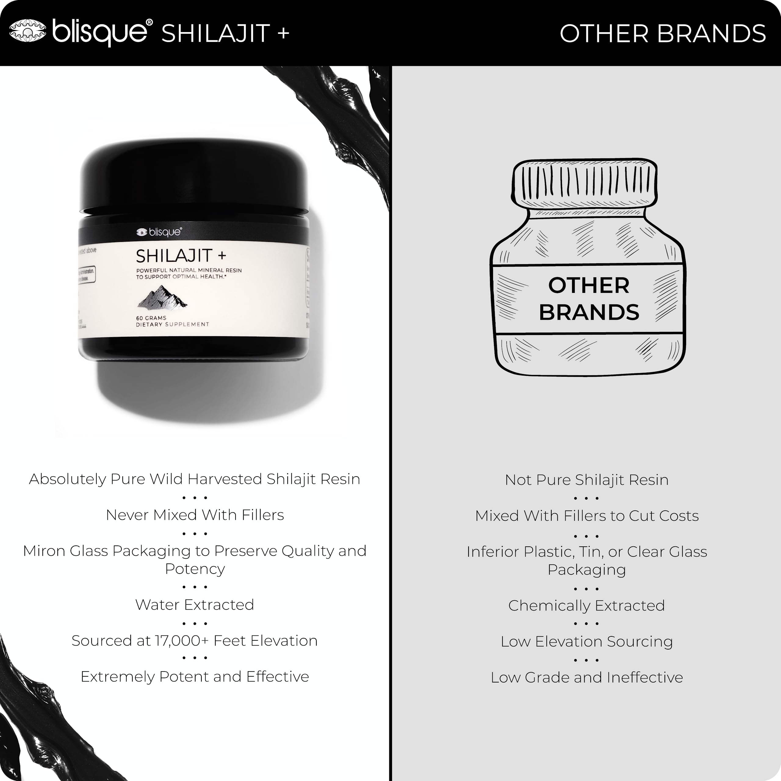 Mezcla de Blisque Shilajit Resina en agua para ingesta suave.