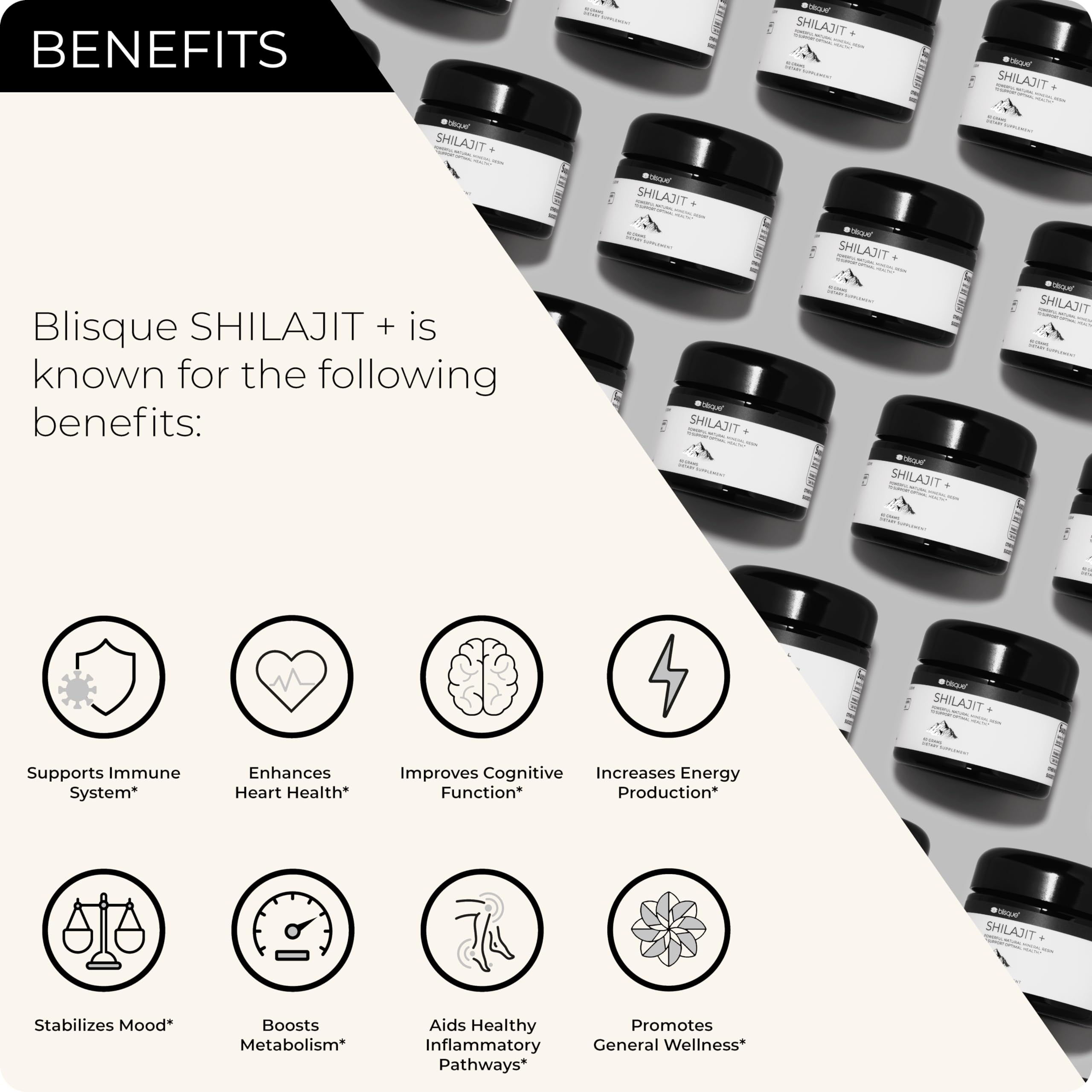 Textura densa de la resina Blisque Shilajit para mezclar en bebidas.
