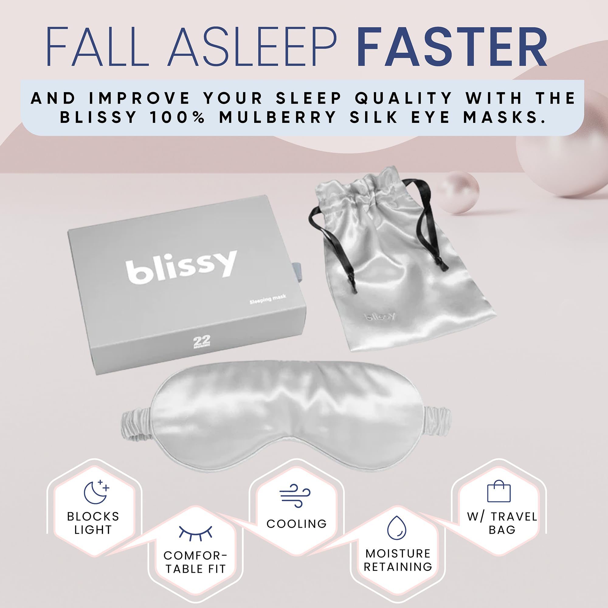 Blissy máscara seda para dormir de lado evitando roces