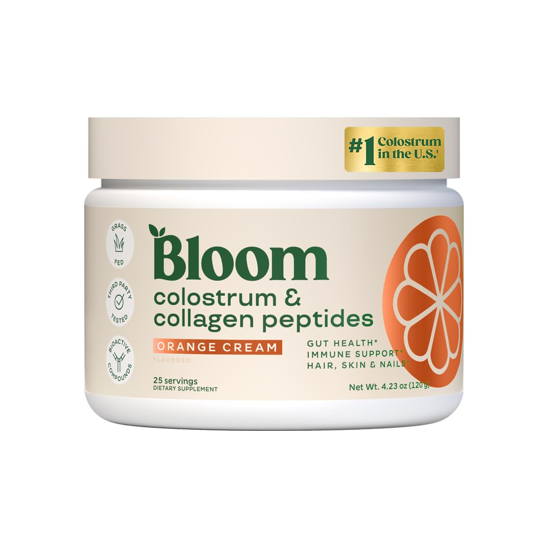 Bloom Nutrition colostro bovino en bote sabor naranja crema para tomar diariamente