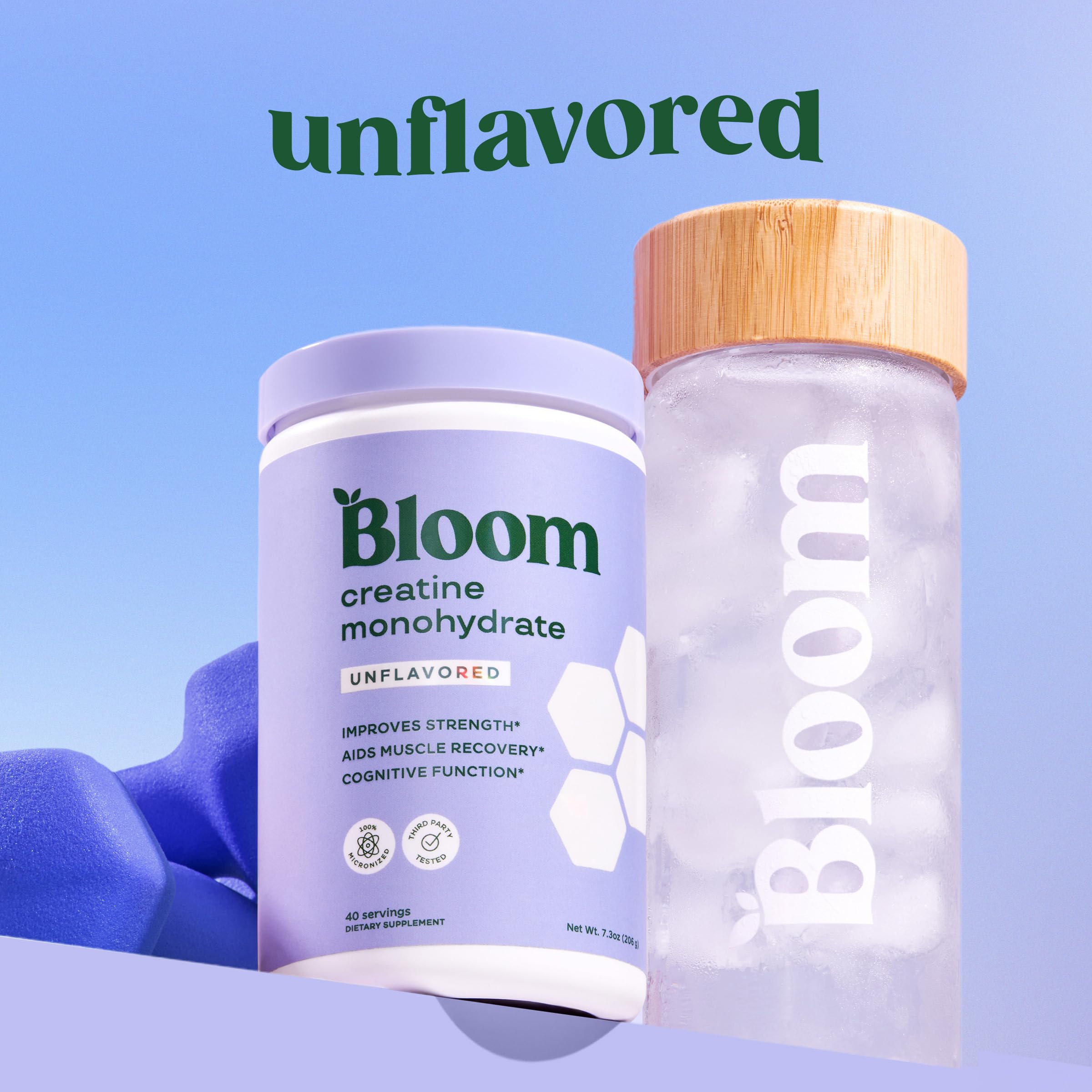 Cuchara medidora de Bloom Nutrition Creatina Monohidrato para dosis consistentes
