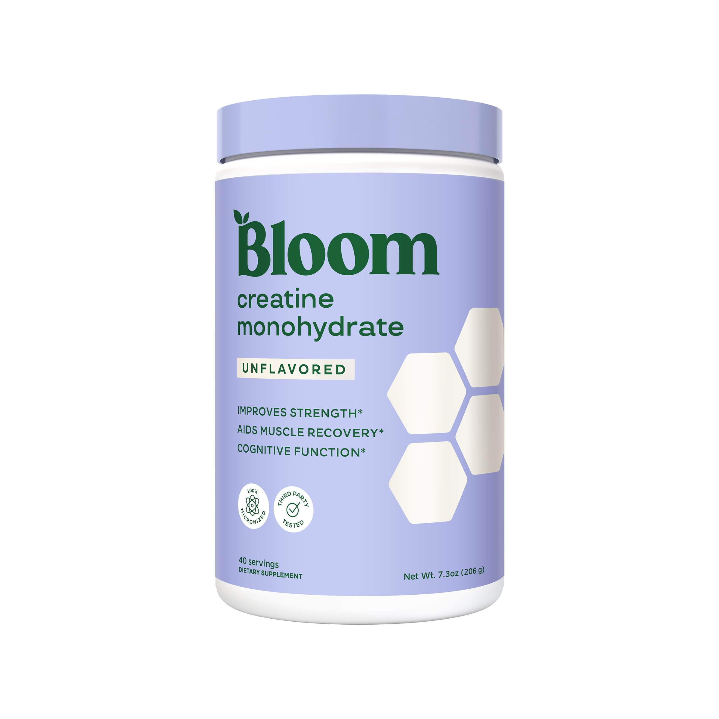 Bloom Nutrition Creatina Monohidrato en envase, ideal para frescura y dosificación precisa