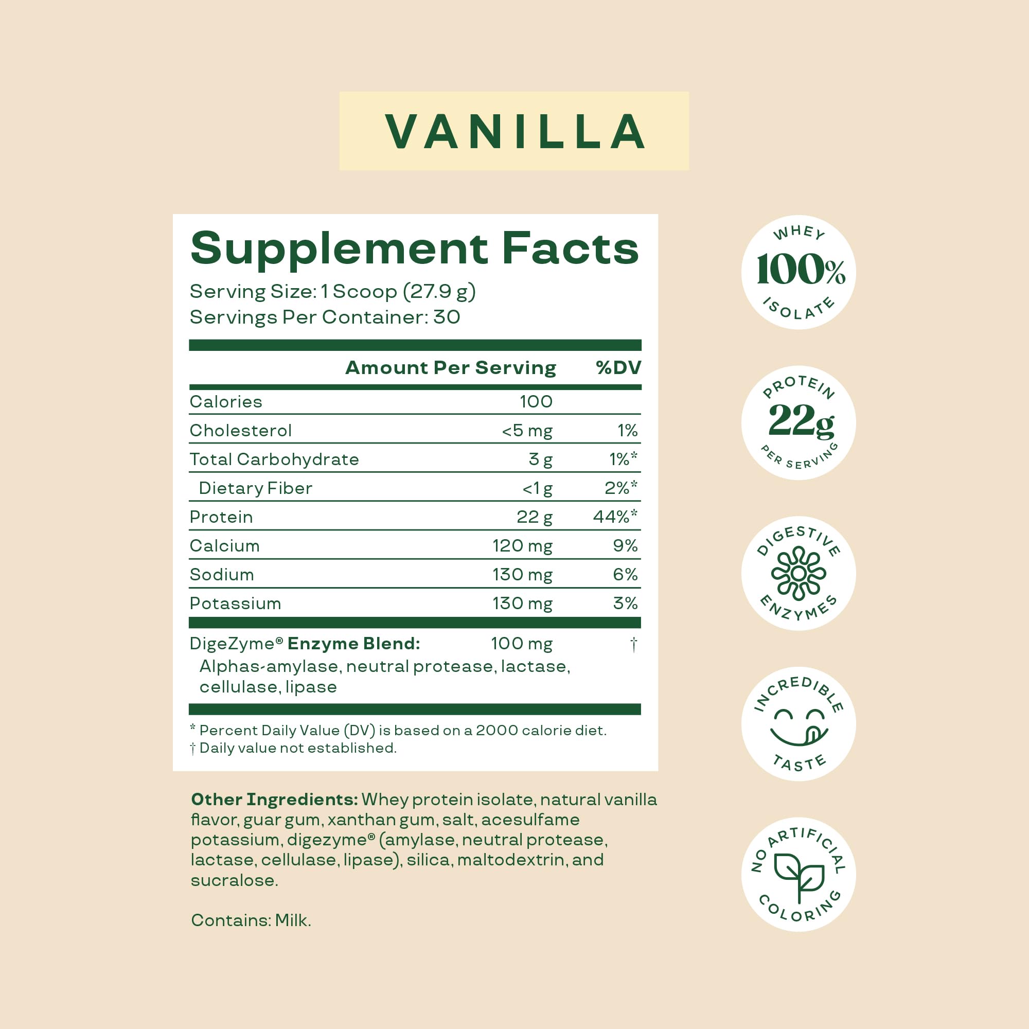 Bloom Nutrition proteína aislada de suero vainilla, envase de 30 porciones para entrenamientos constantes.