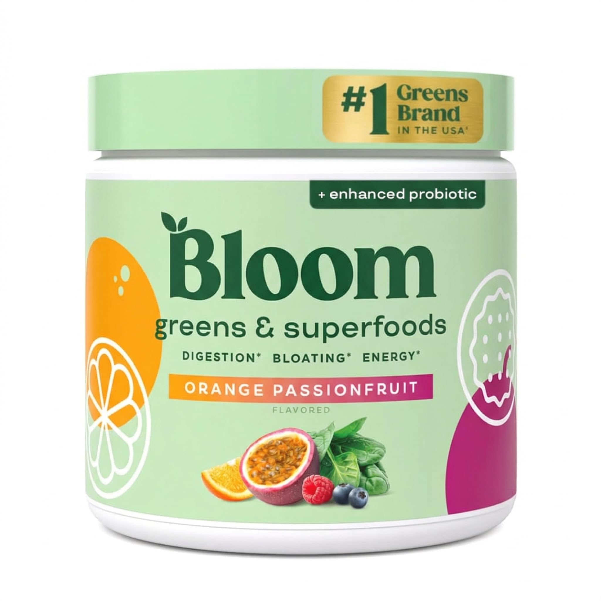 Bloom Nutrition Verdes Polvo: mezcla de vegetales para apoyar la digestión y energía diaria.