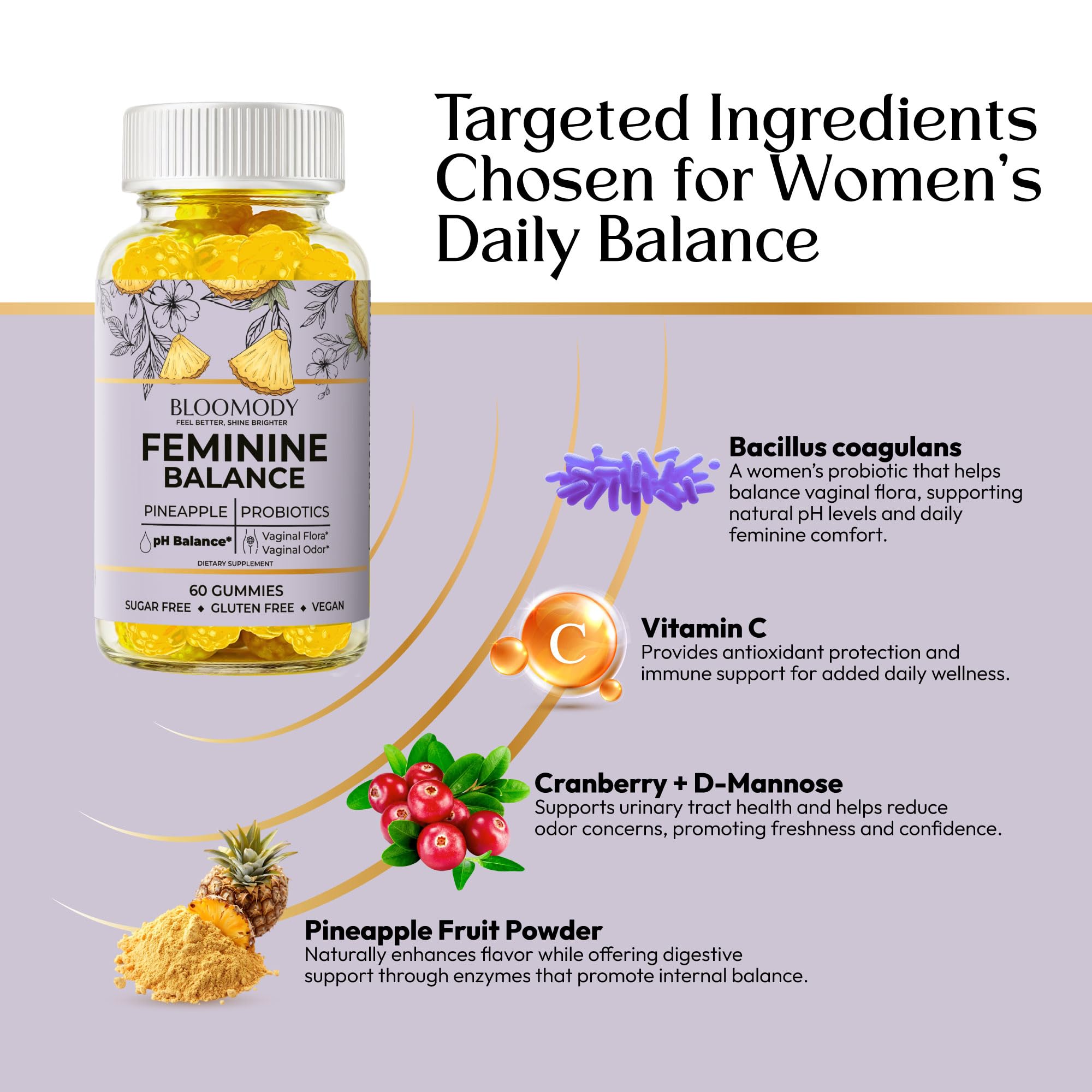 Bloomody Vitamina C antioxidante para apoyo inmunitario diario.