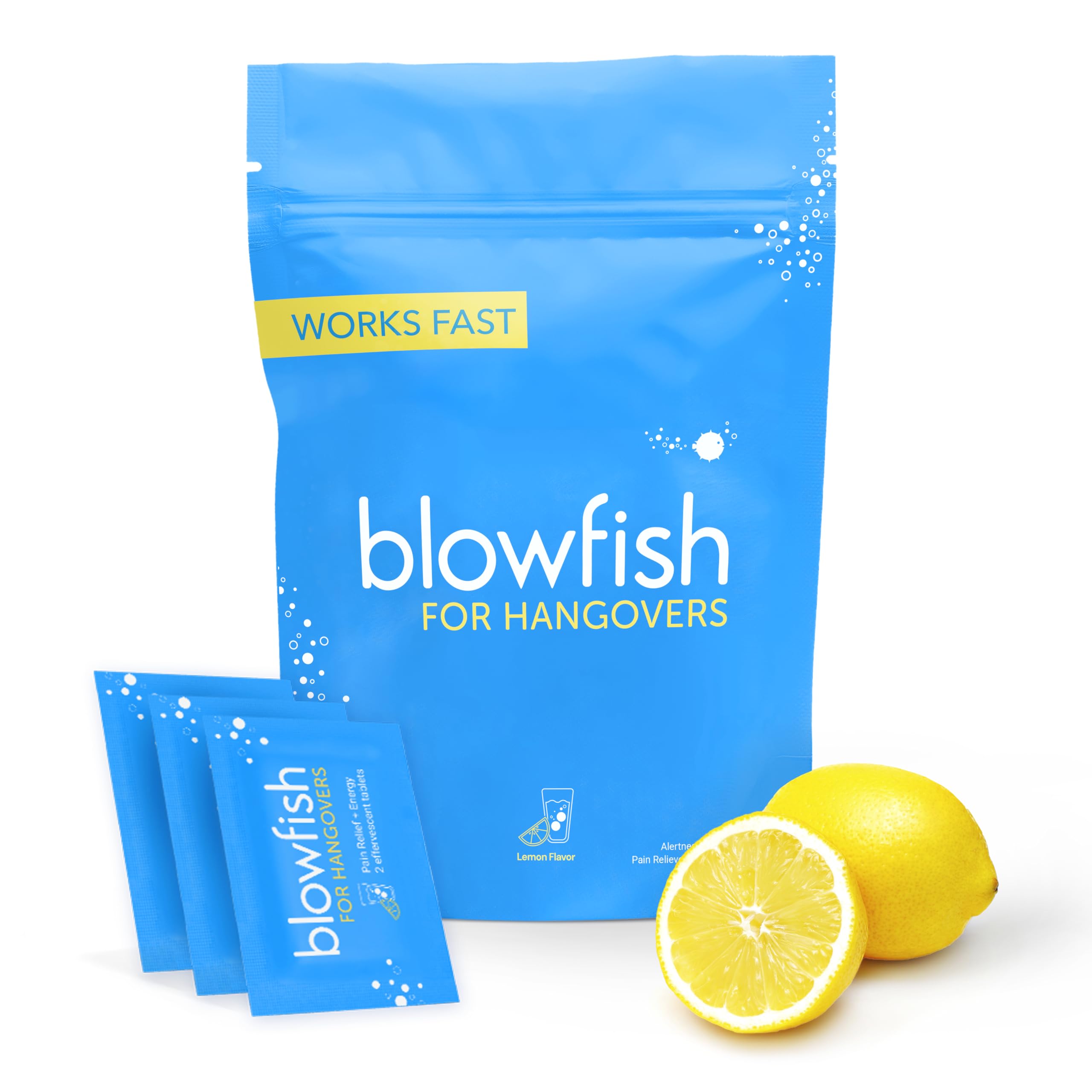 Blowfish: tableta efervescente en vaso para alivio rápido de resaca