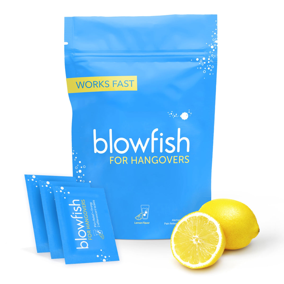 Blowfish: tableta efervescente en vaso para alivio rápido de resaca