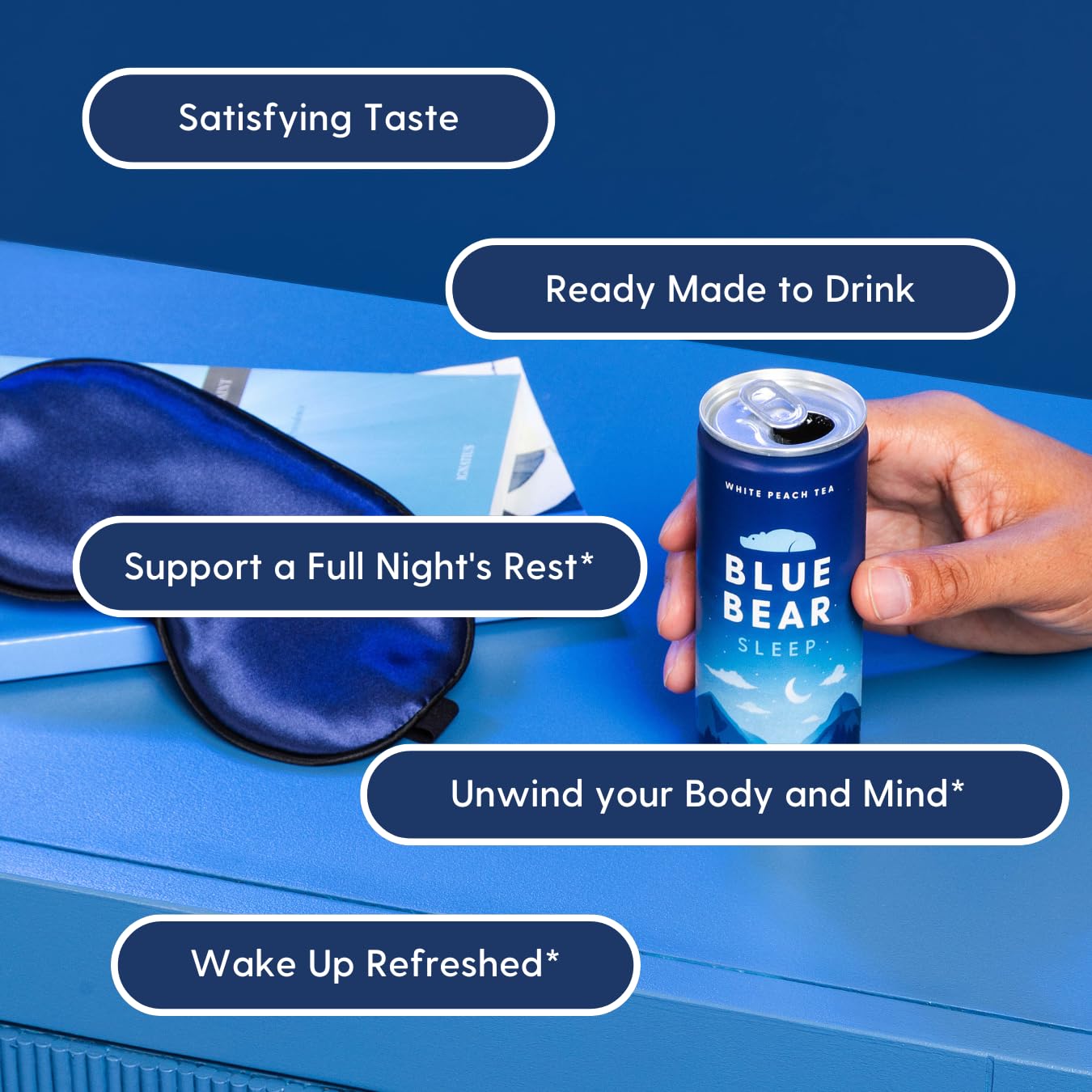 Blue Bear experiencia relajante nocturna, lista para tomar