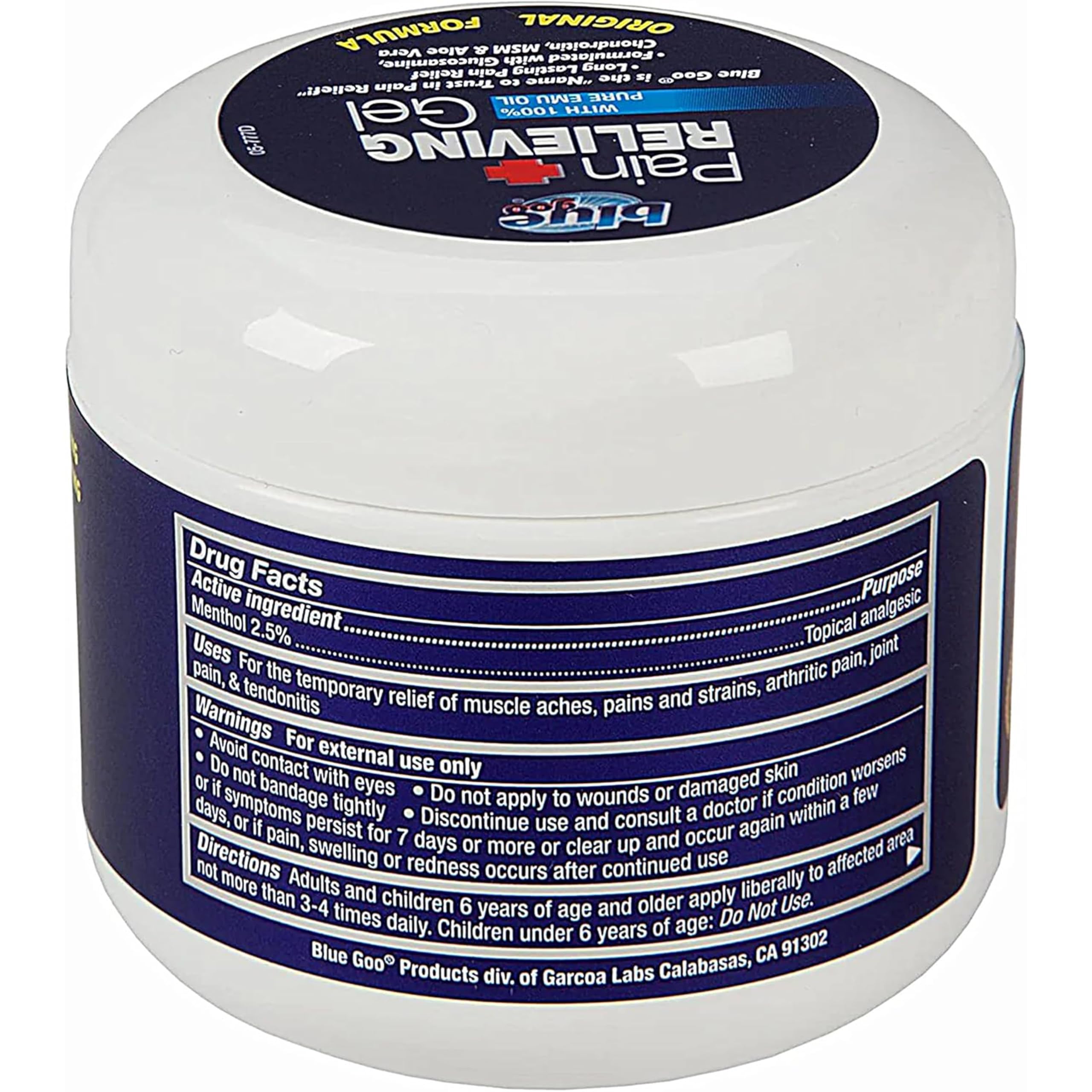 Blue Goo Gel glucosamina-condroitina-MSM; complemento natural para cuidado de articulaciones.