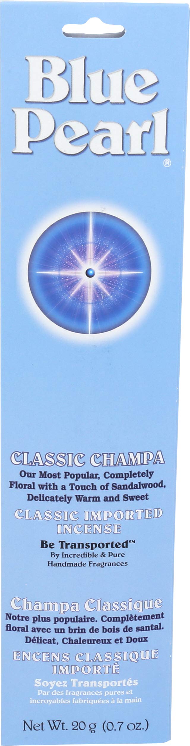 Blue Pearl Incenso Clásico Champa envase, presentación premium para el hogar