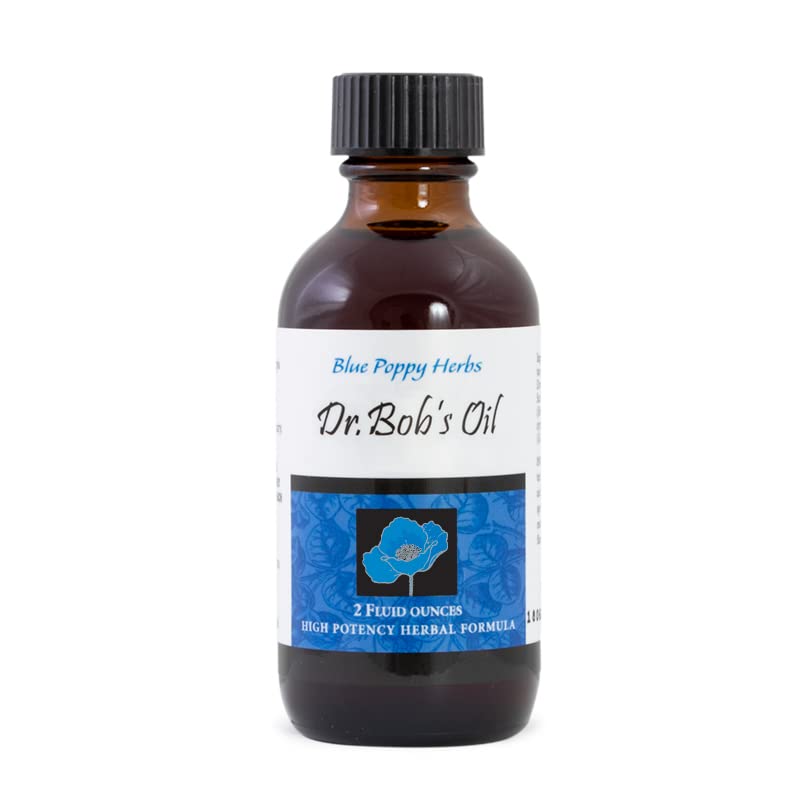 Blue Poppy Dr Bob Aceite Medicado, botella para uso externo y aroma suave.