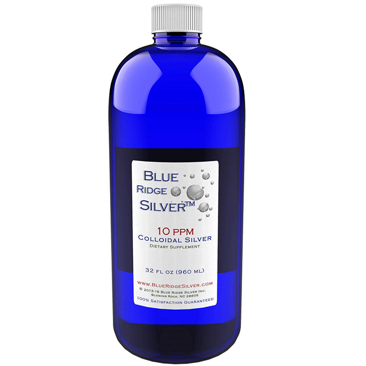 Blue Ridge Silver, botella 32 onzas frente, lista para uso diario de rutina de bienestar.