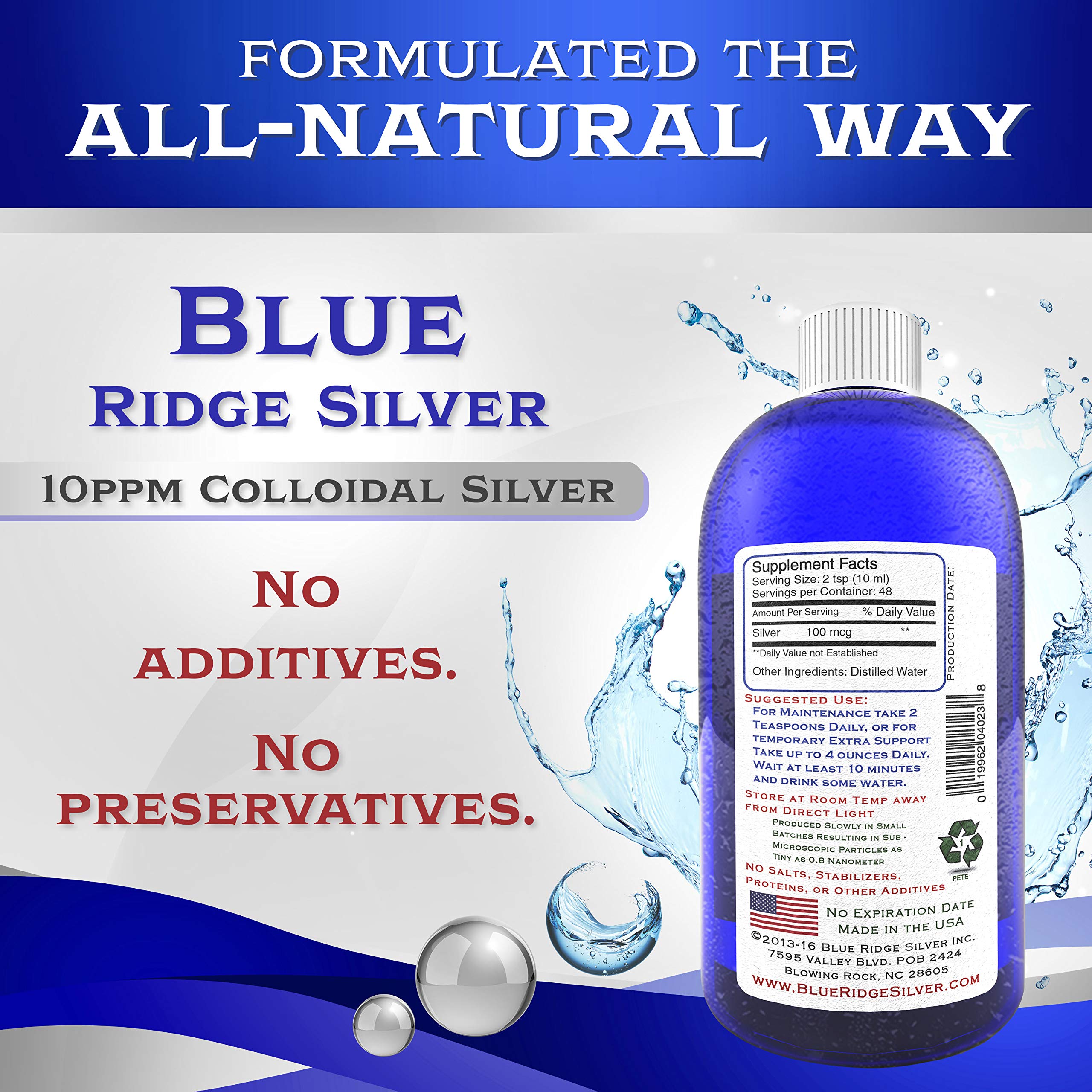 Envase PETE sin BPA de Blue Ridge Silver para almacenamiento seguro.