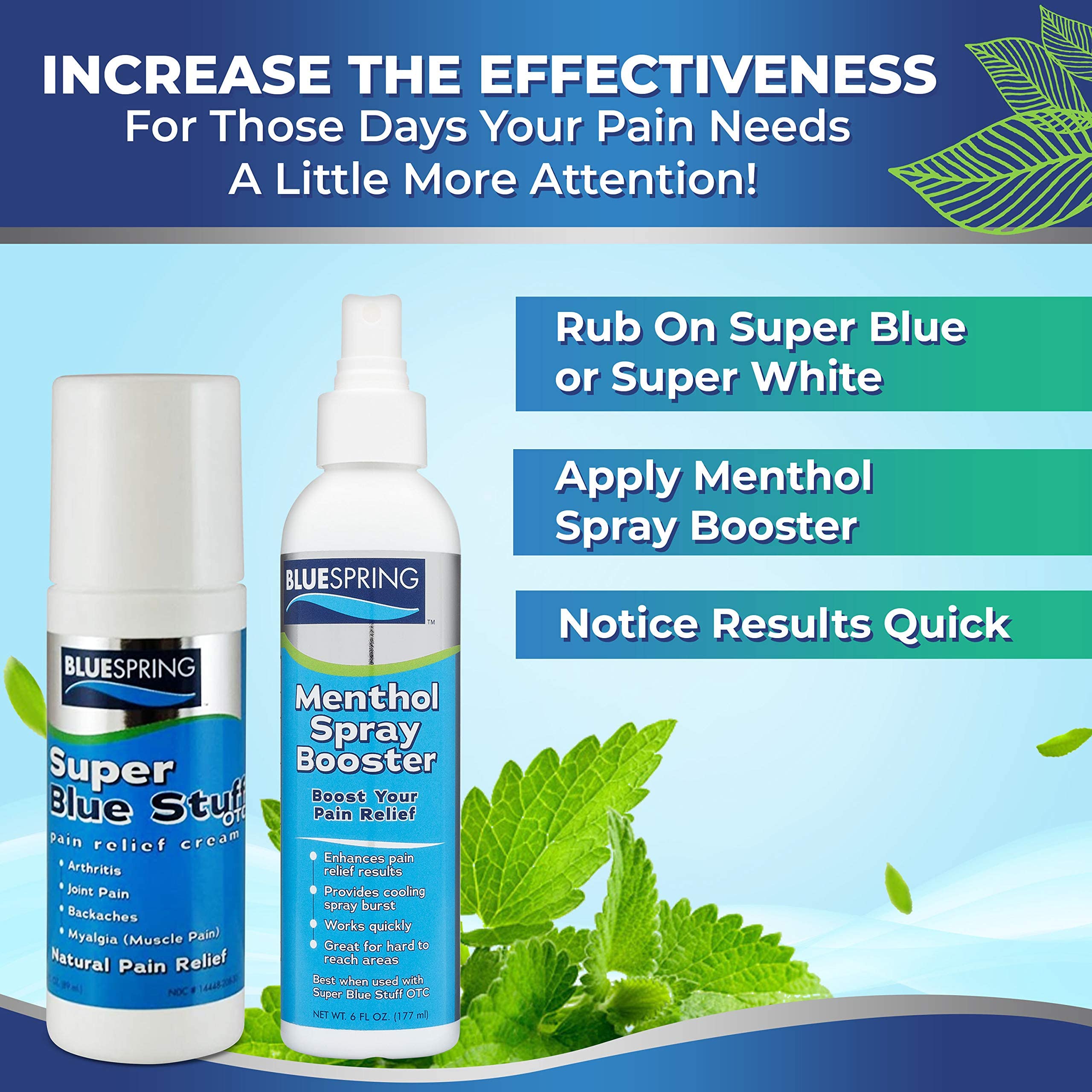 BlueSpring Super Blue Stuff Roll-On, alivio rápido para dolor de espalda.