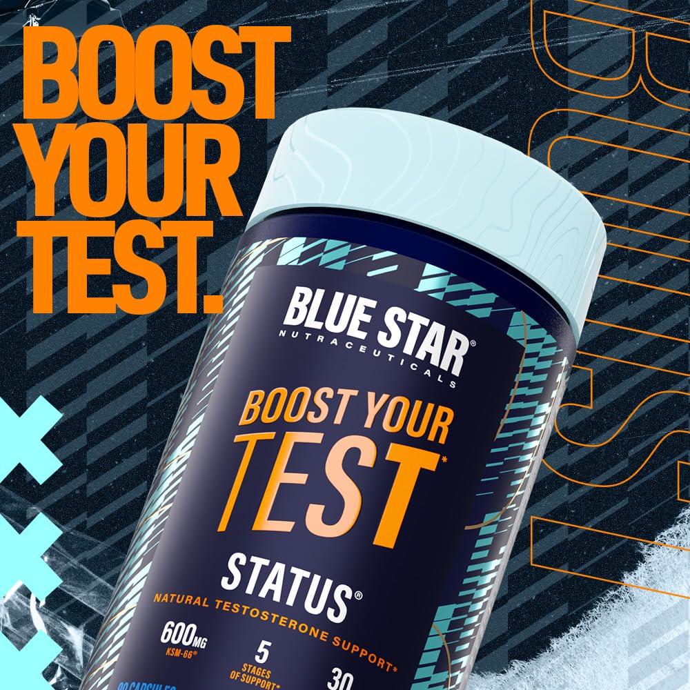 Blue Star Status cápsulas, primer plano de la dosis completa para resultados consistentes.