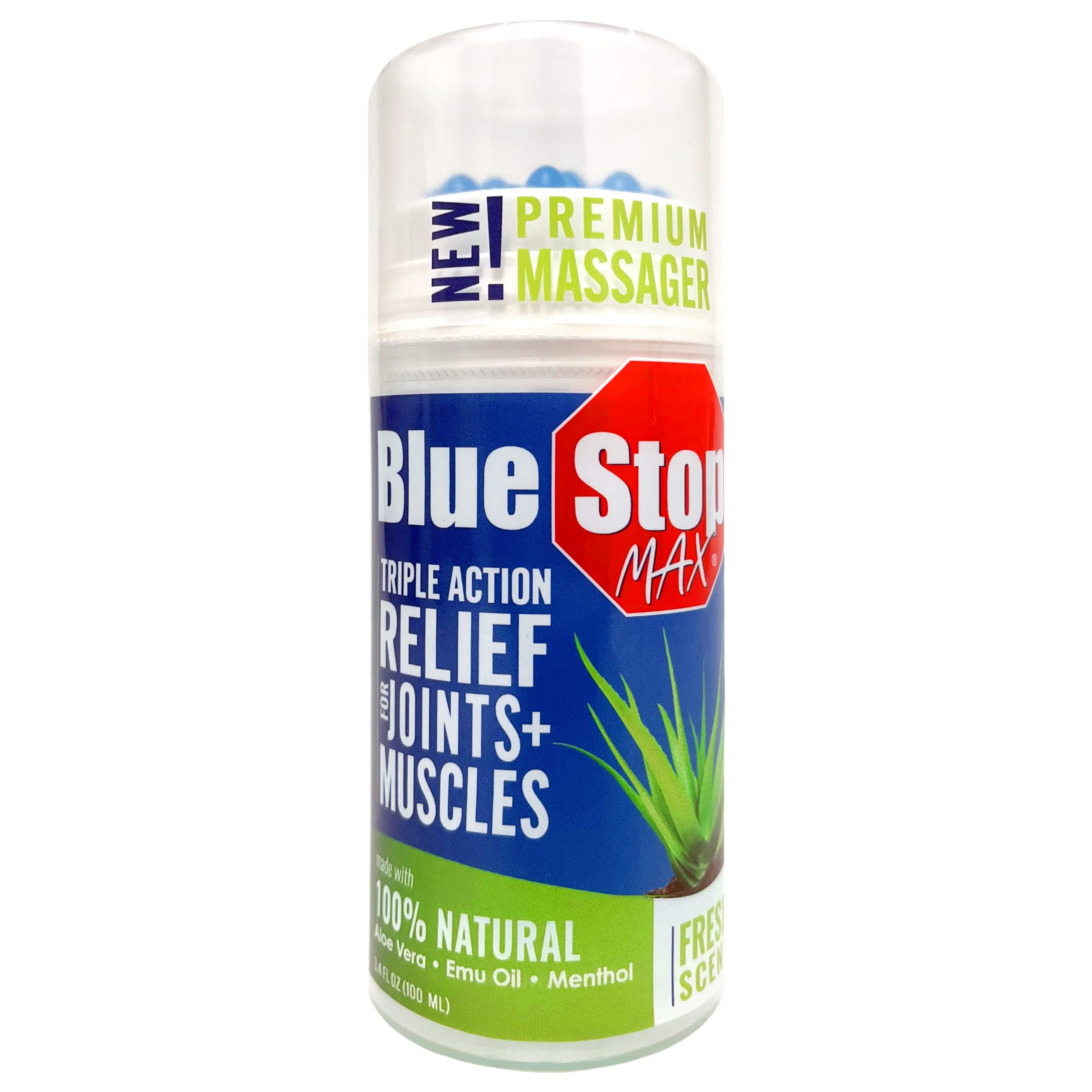 Blue Stop Max: aplicador rápido de masaje para músculos tensos tras entreno.