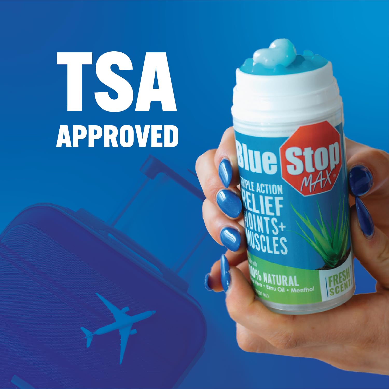 Blue Stop Max textura sedosa sin aroma fuerte.