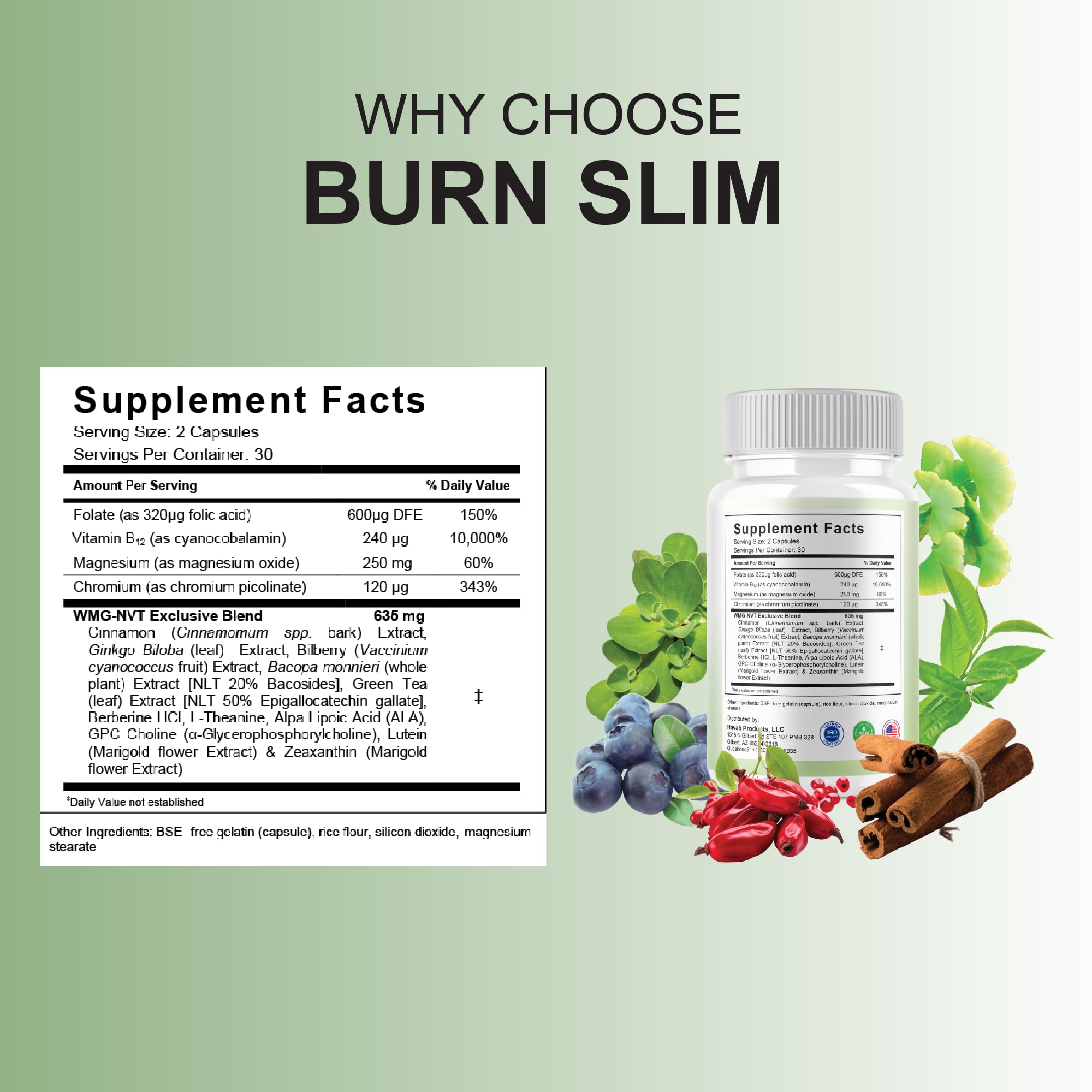 BLUE VIBE Burn Slim Pro, botella lateral, diseño compacto para llevar contigo.