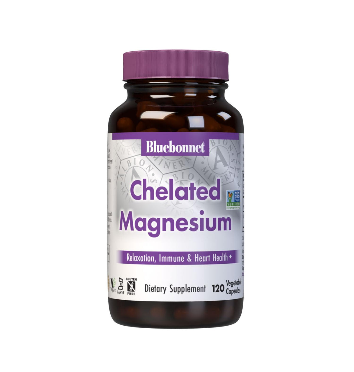 Bluebonnet Albion Magnesio, botella visible para posible apoyo al estrés diario