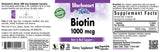 Bluebonnet Biotina 1000 mcg etiqueta frontal, información clara para cabello y uñas sanas