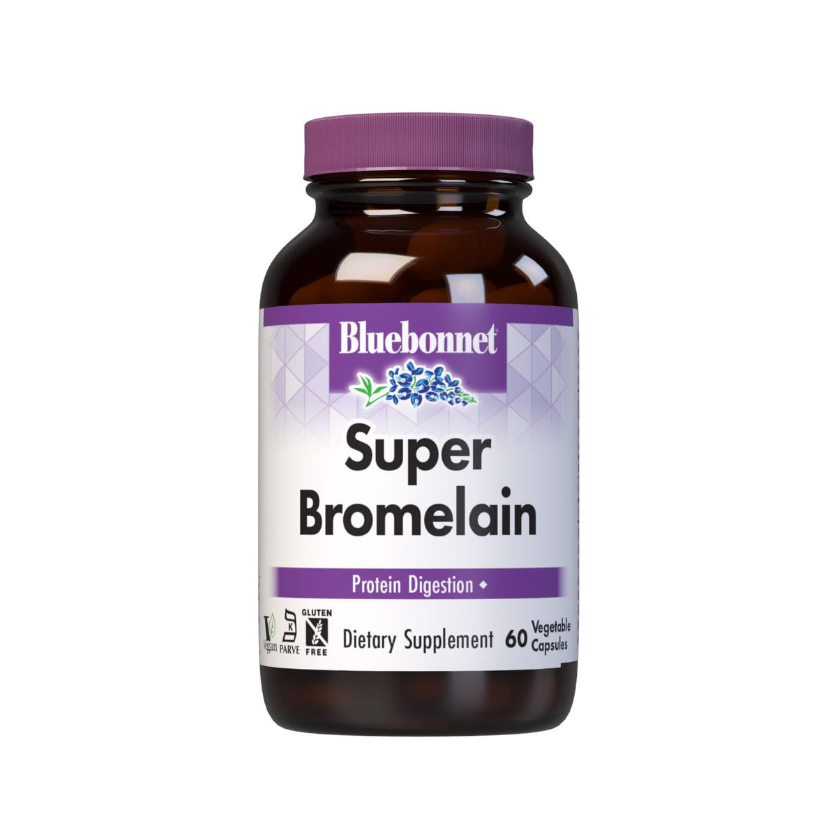 BlueBonnet bromelina en cápsulas en botella, apoyo digestivo suave.
