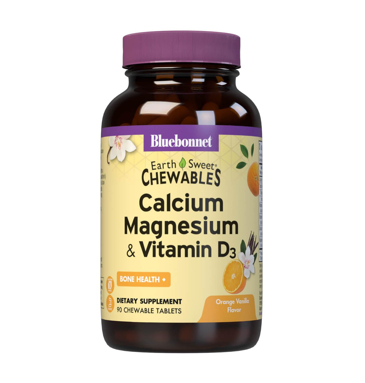 Bluebonnet Calcium Magnesium D3 Earthsweet frente del bote, posible soporte para la salud ósea
