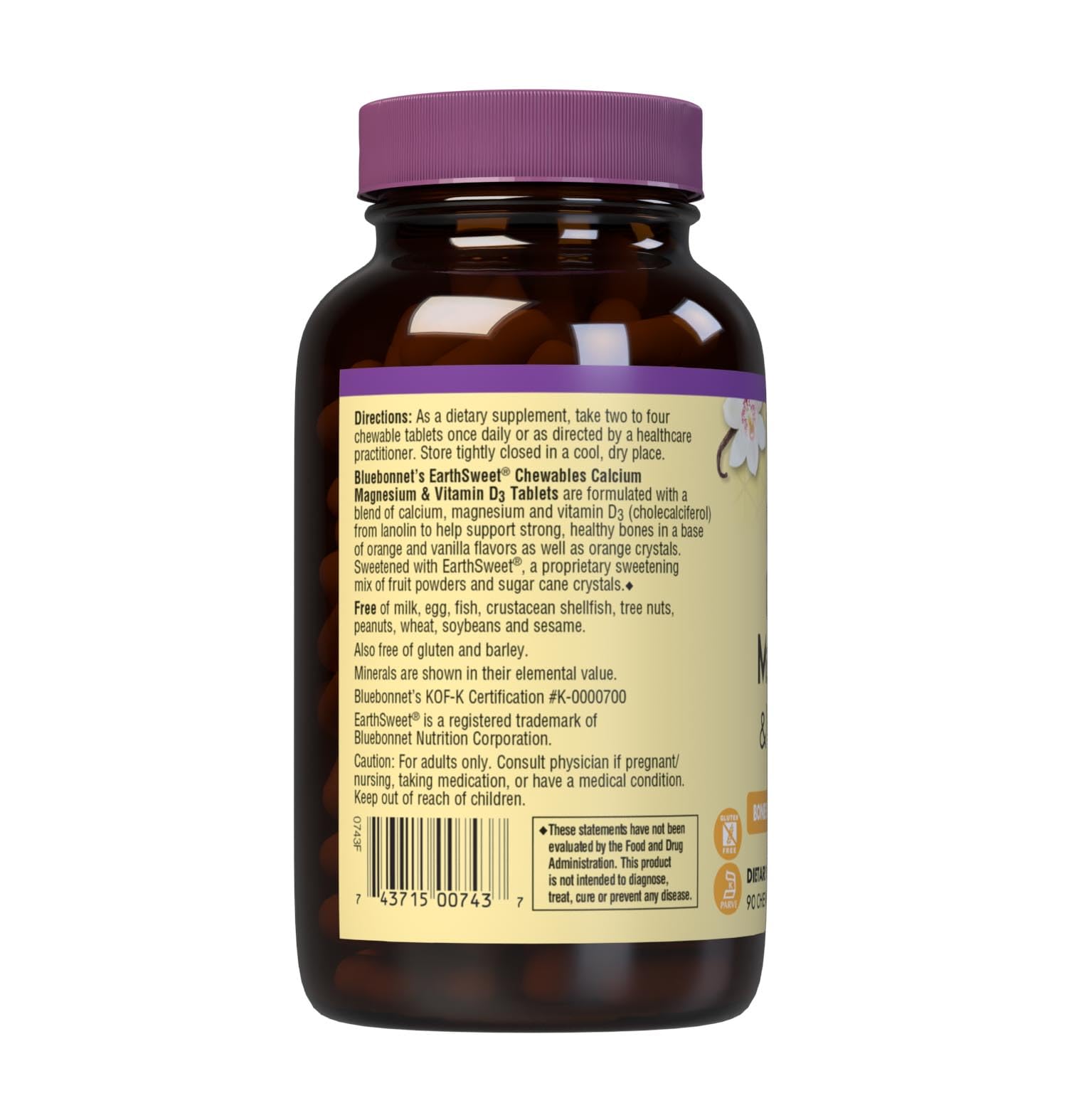 Bluebonnet Calcium Magnesium D3 Earthsweet, relajación muscular suave con cada masticable